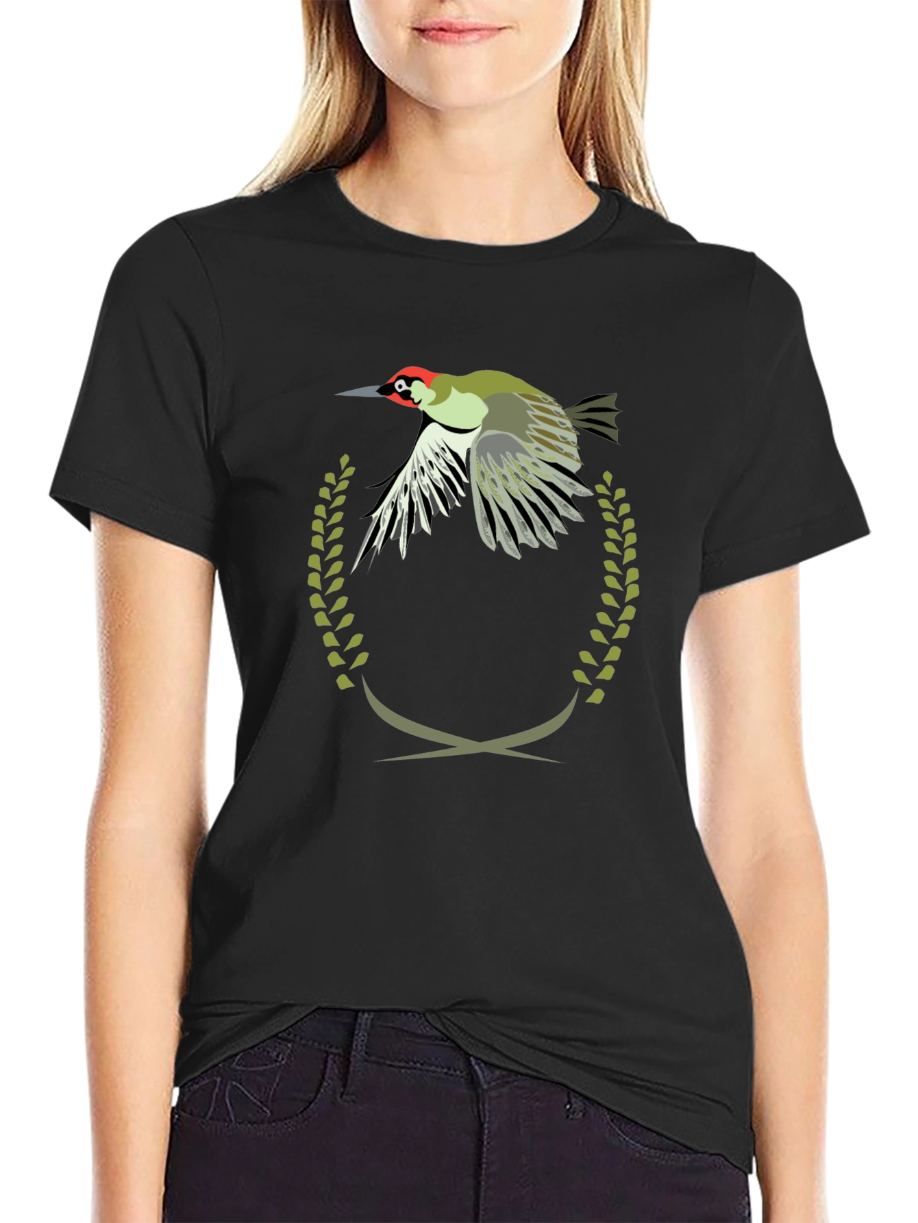 Black Woodpecker Emblem Tee - Unique Graphic Print T-Shirt view 2