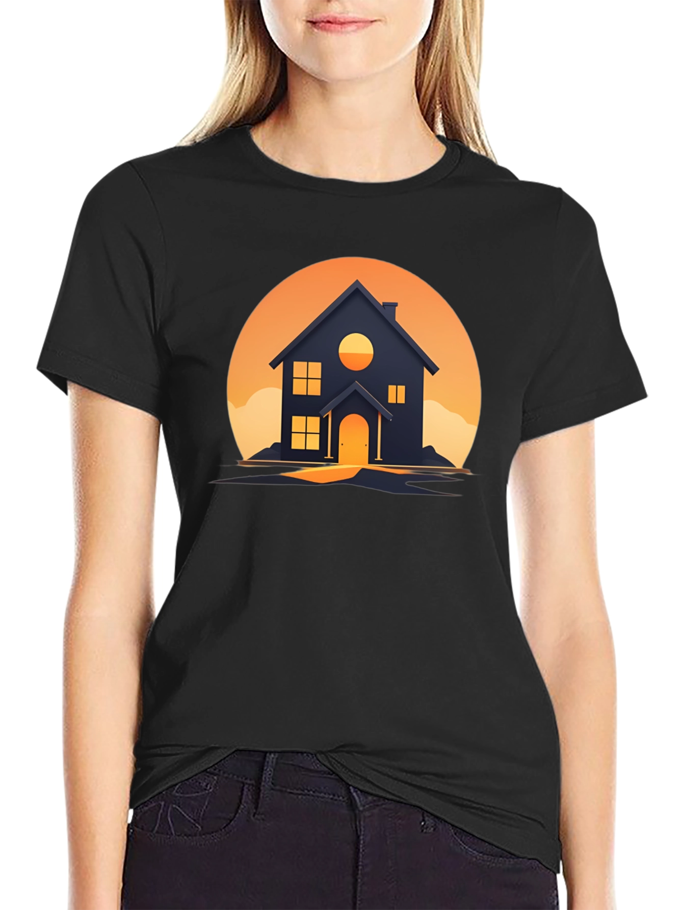 Black Sunset House Graphic Tee - Modern Design view 2