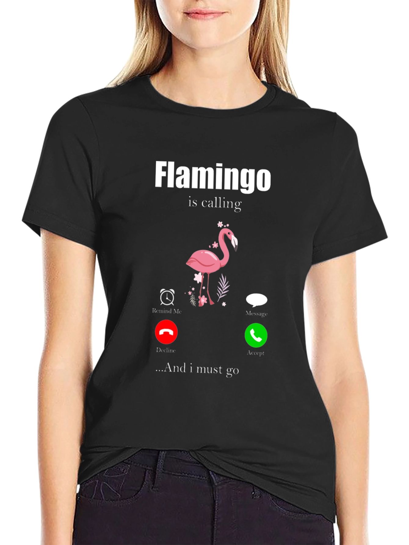 Black Flamingo is Calling Black T-Shirt view 2