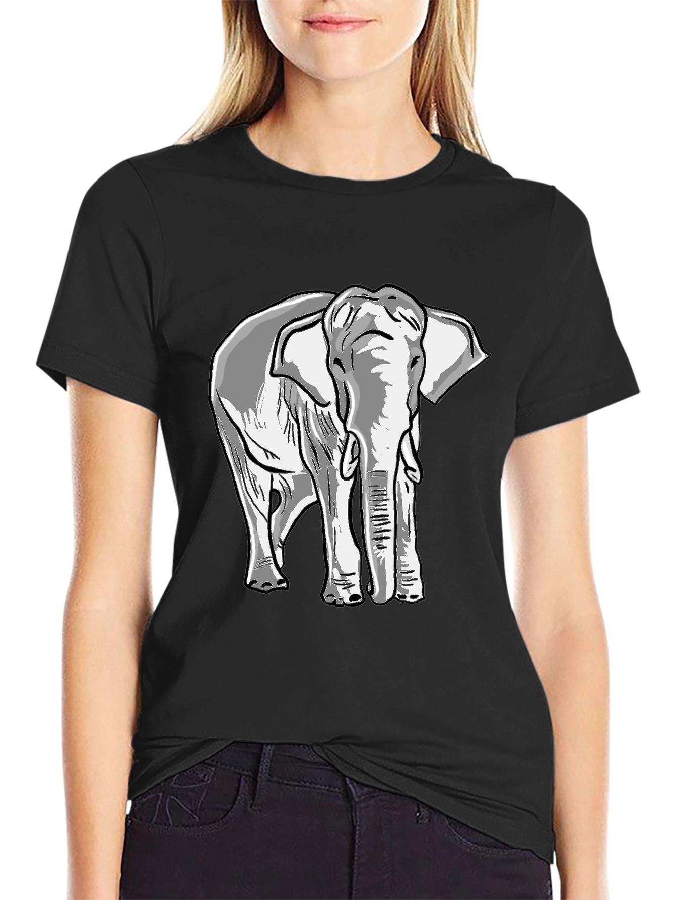 Black Elephant Graphic Tee - Unisex Casual Black T-Shirt view 2