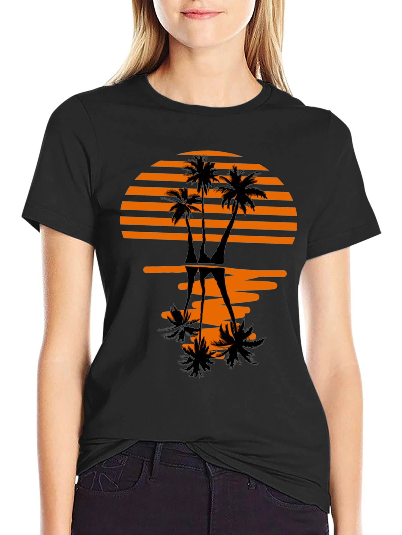 Black Sunset Palm Tree Graphic Tee - Stylish Black T-Shirt view 2