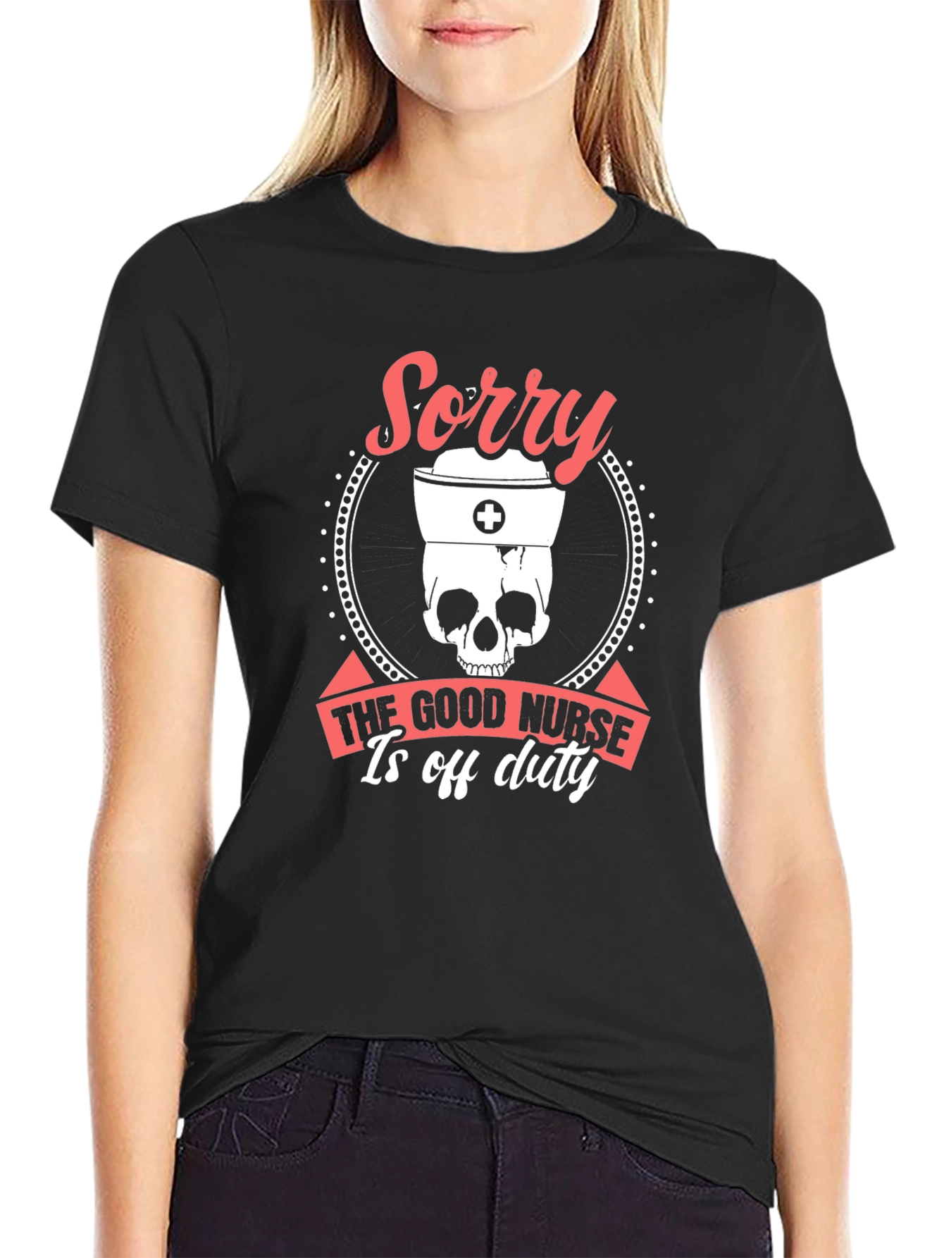 Black Sorry Good Nurse Off Duty Graphic Tee view 2