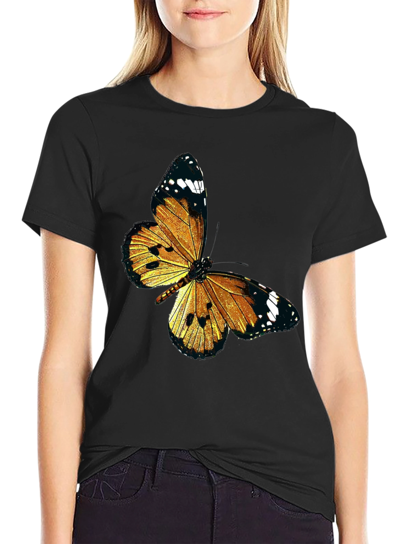 Black Butterfly Graphic Black T-Shirt view 2