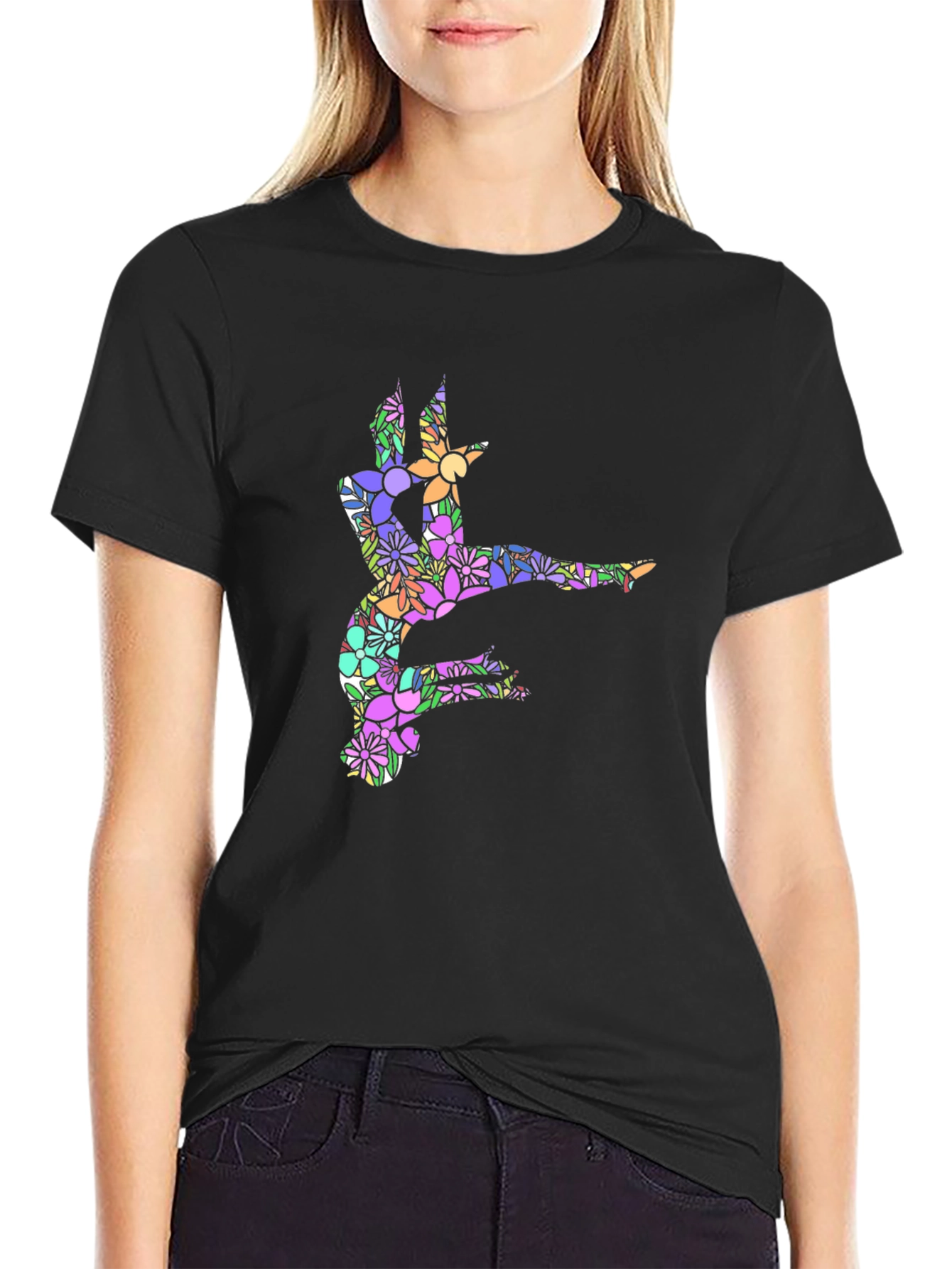Black Floral Dancer Graphic Black T-Shirt view 2
