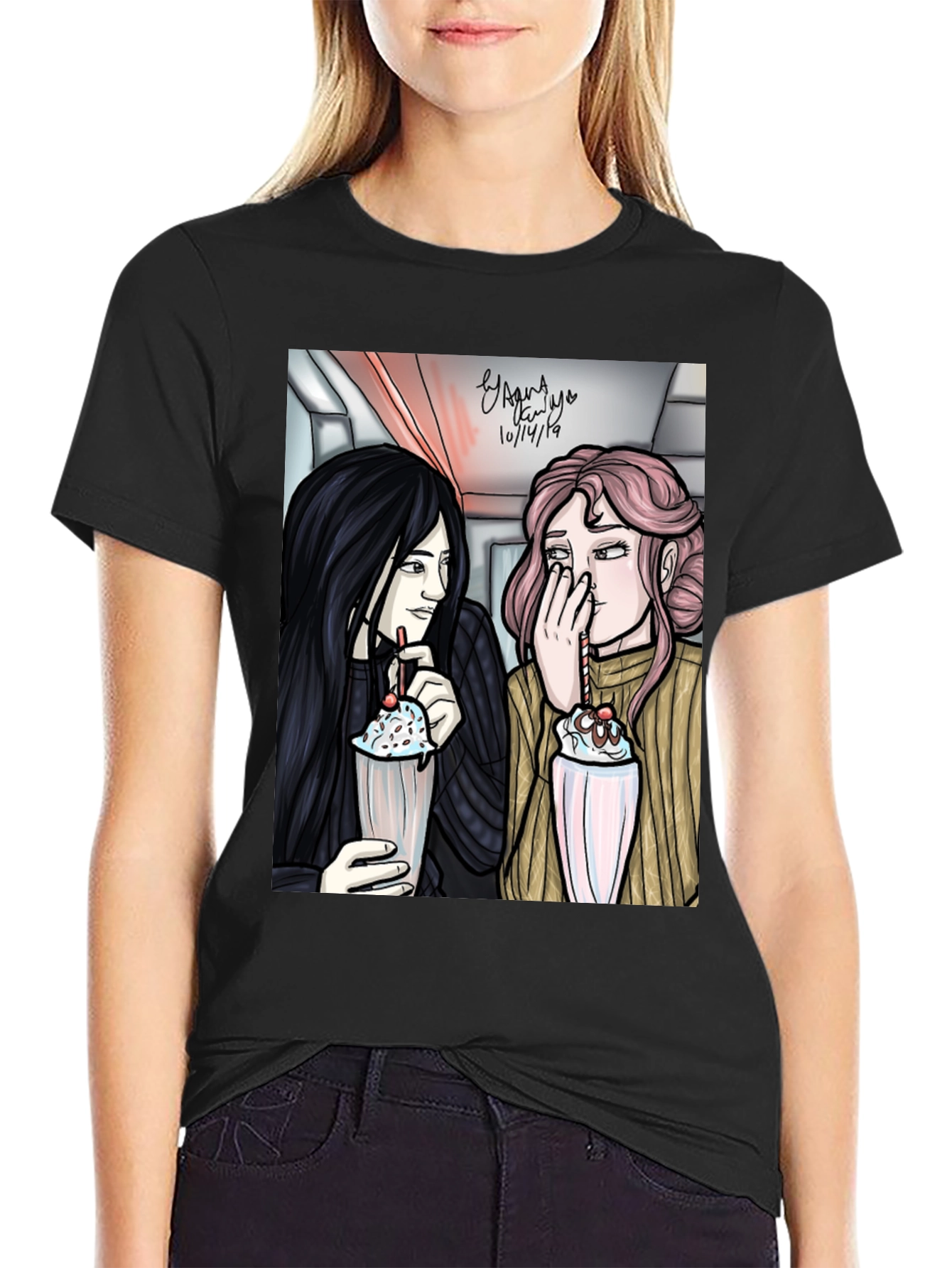 Black Cartoon Graphic Tee - Milkshake view 2