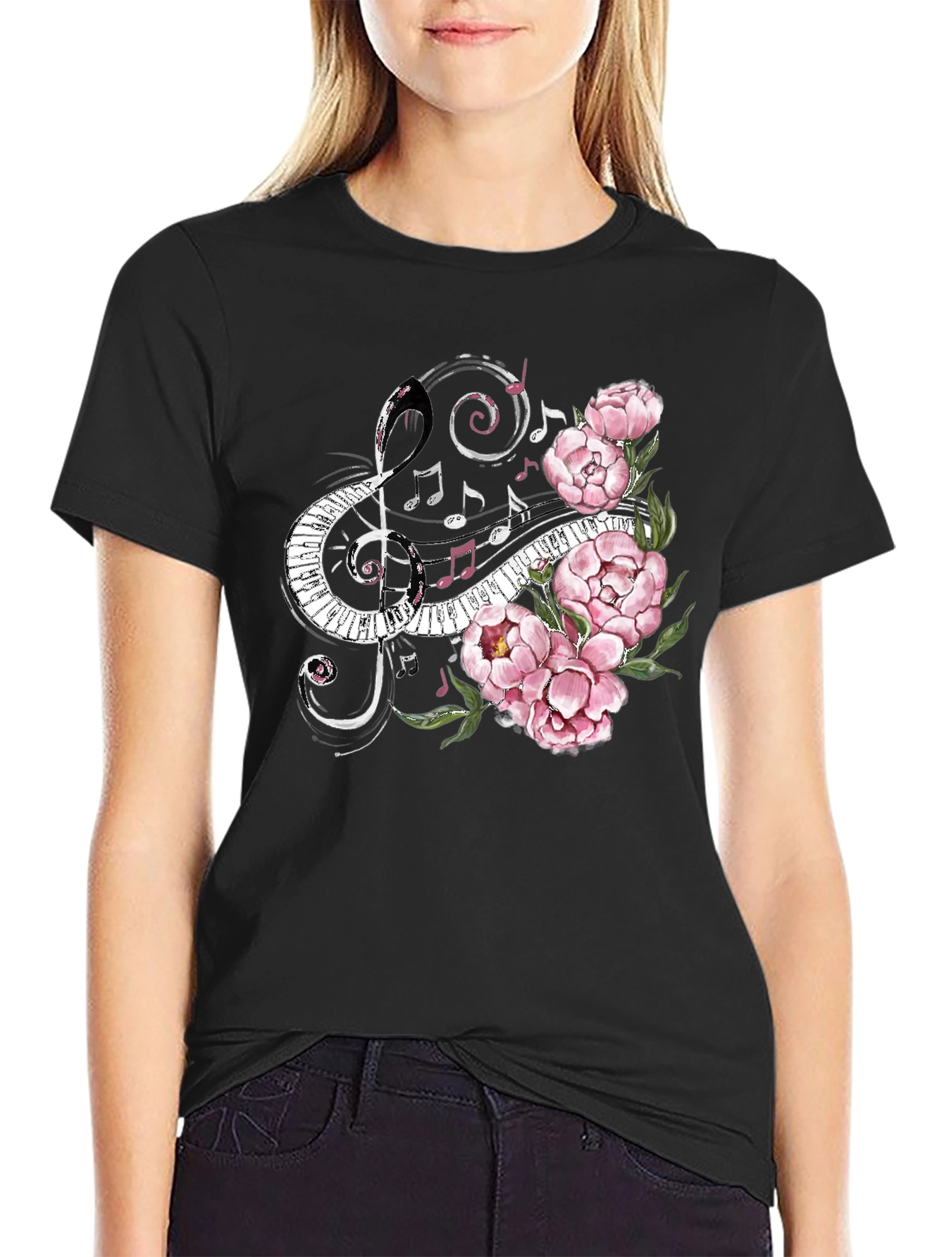 Black Musical Florals Men's Black Tee view 2