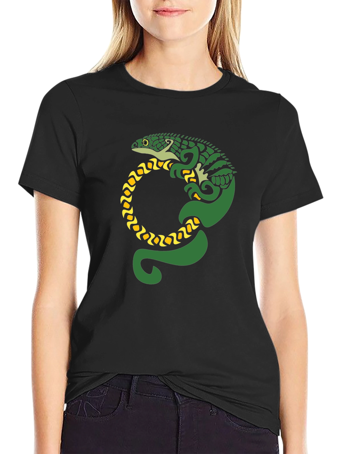 Black Lizard Graphic Tee - Black Cotton T-Shirt view 2