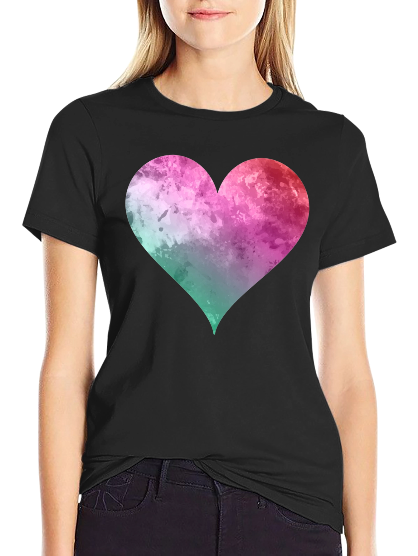 Black Watercolor Heart Graphic T-Shirt - Casual Style view 2