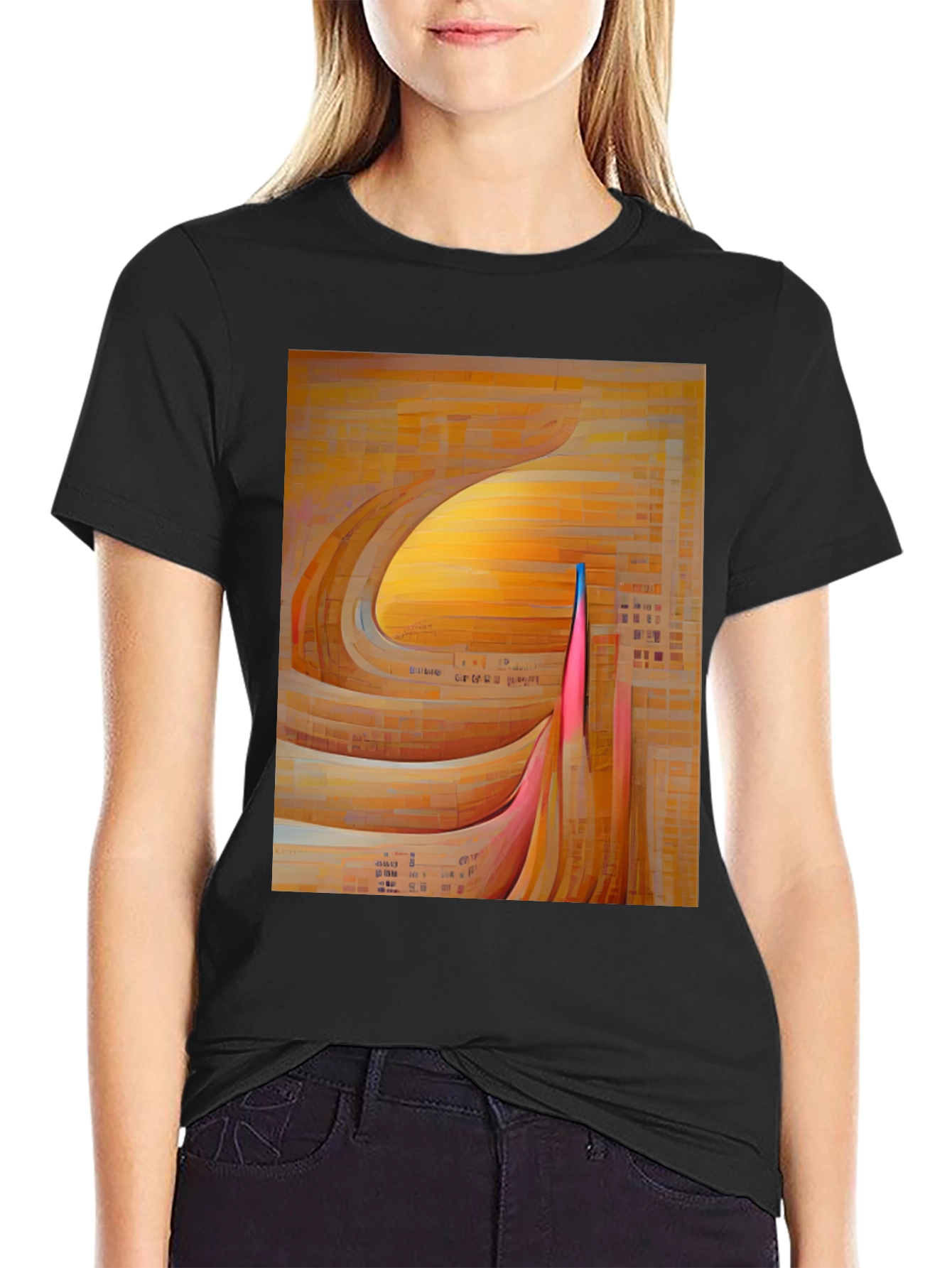 Black Abstract Geometric Graphic Print Black T-Shirt view 2