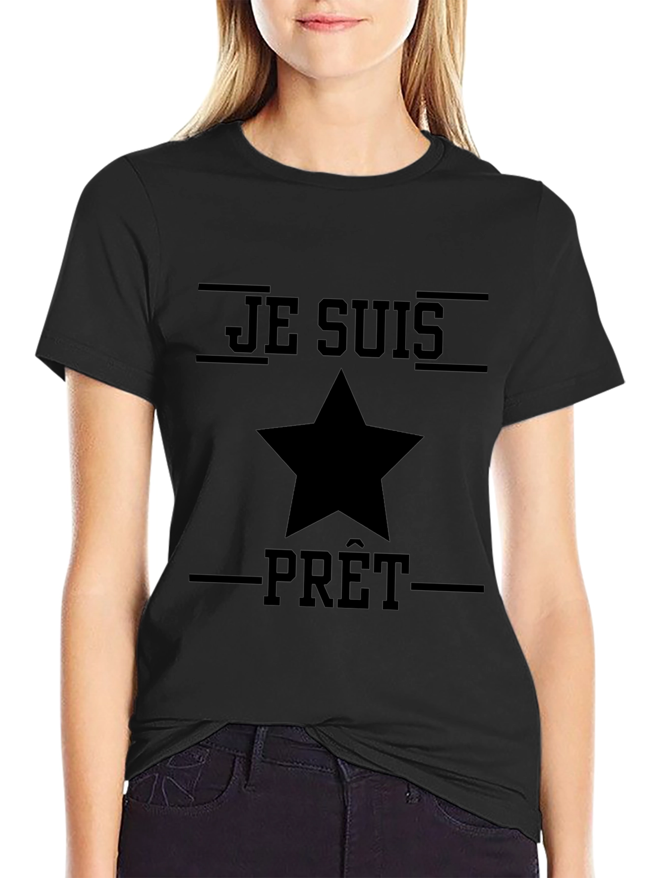 Black Je Suis Prêt Graphic Tee - Black Cotton Shirt view 2