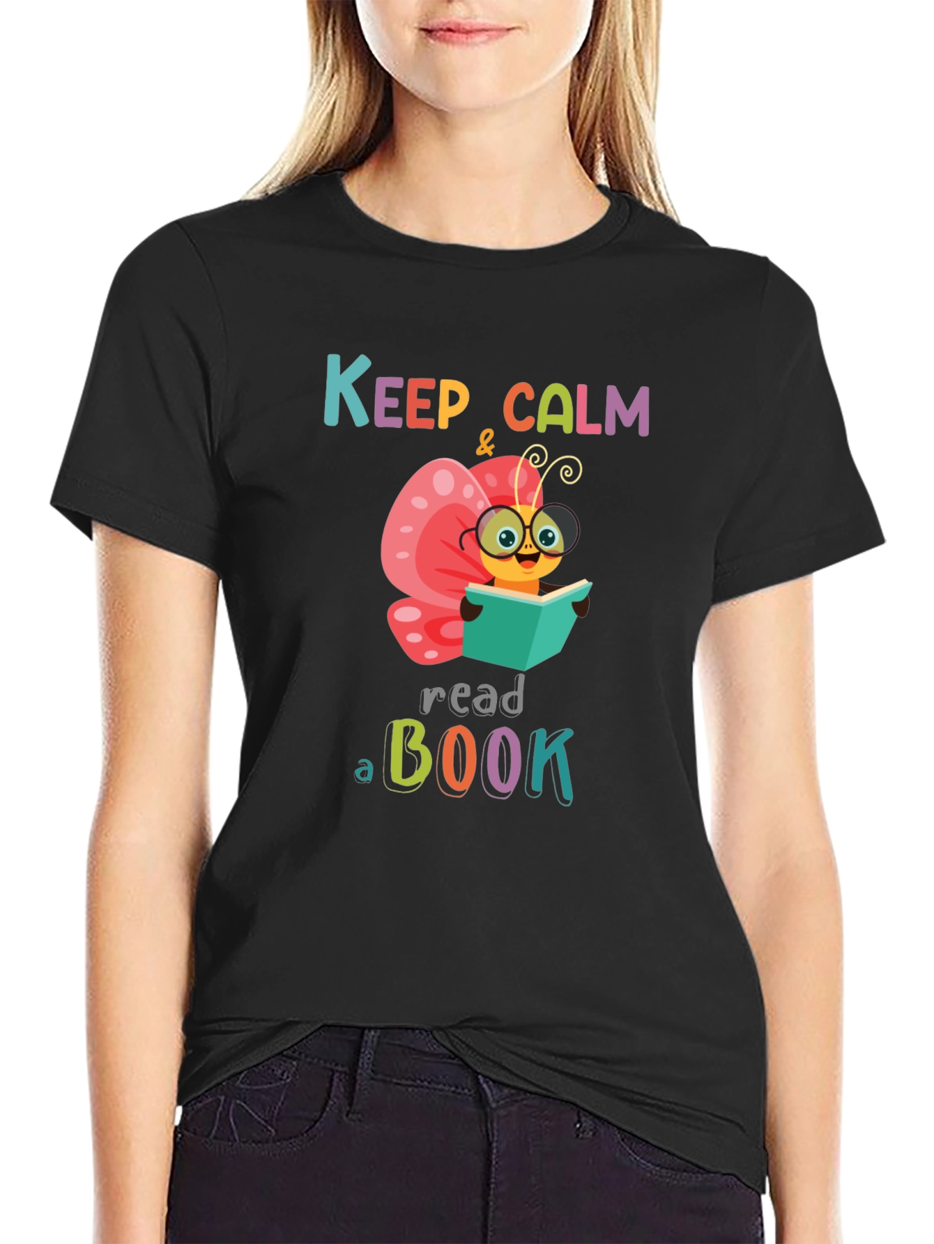 Black Keep Calm Read a Book T-Shirt view 2