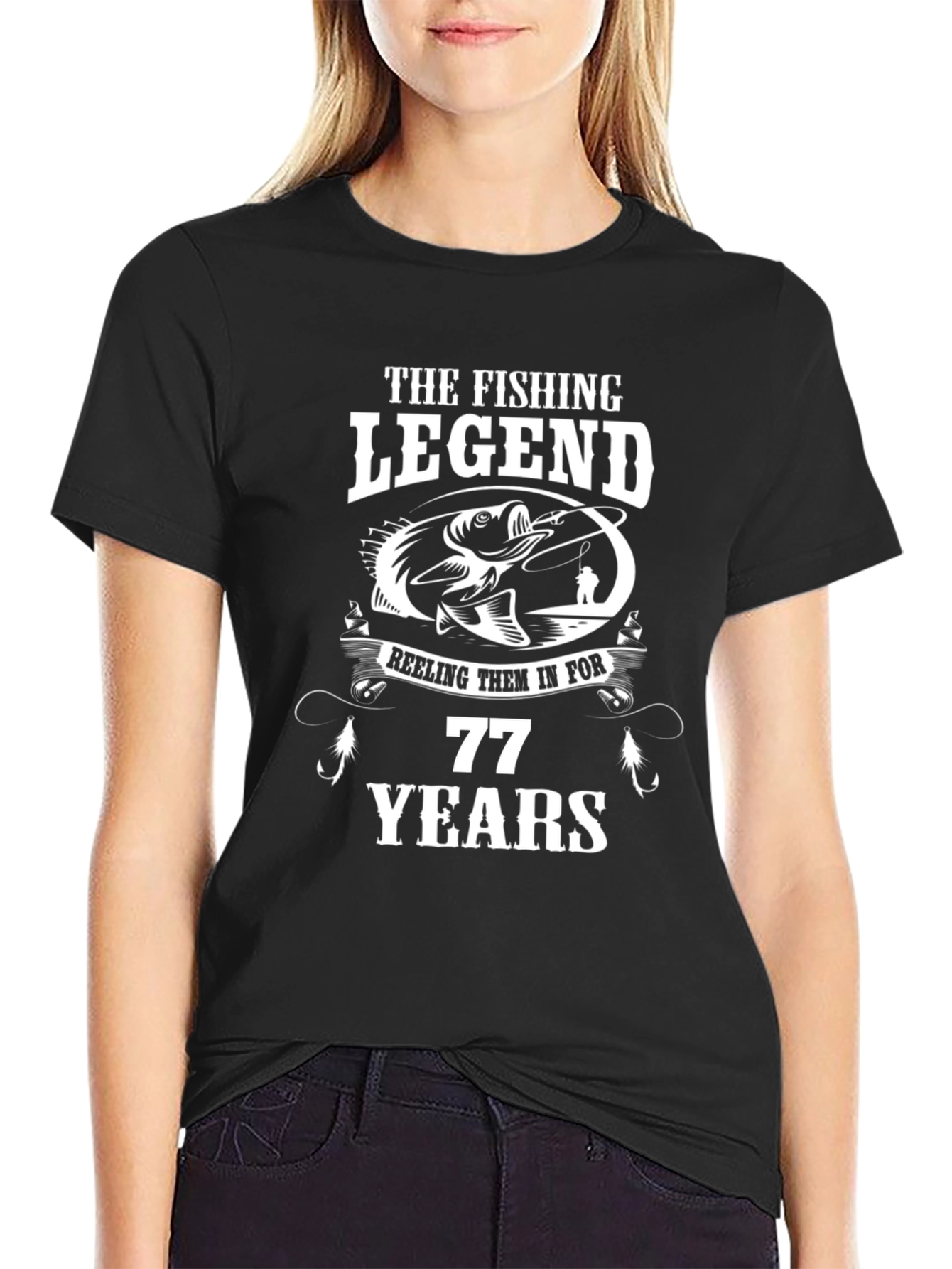Black Fishing Legend 77 Years T-Shirt view 2