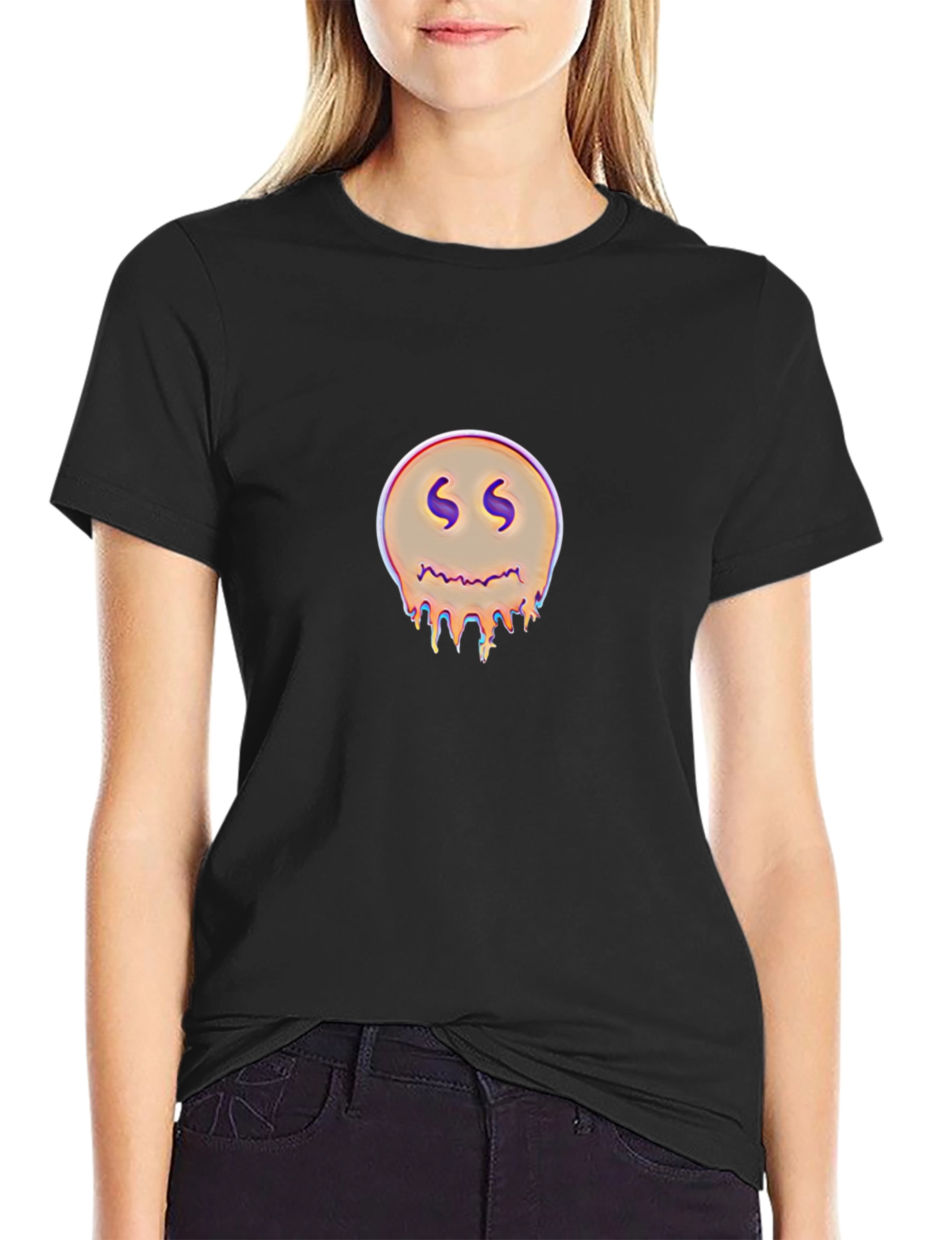 Black Dripping Smiley Graphic Black T-Shirt view 2