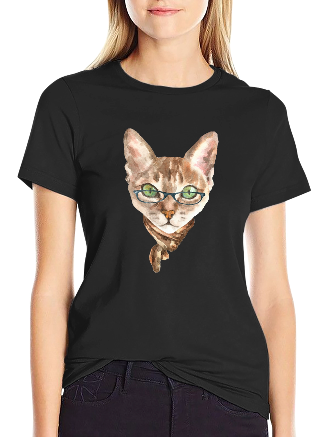 Black Cat with Glasses T-Shirt view 2