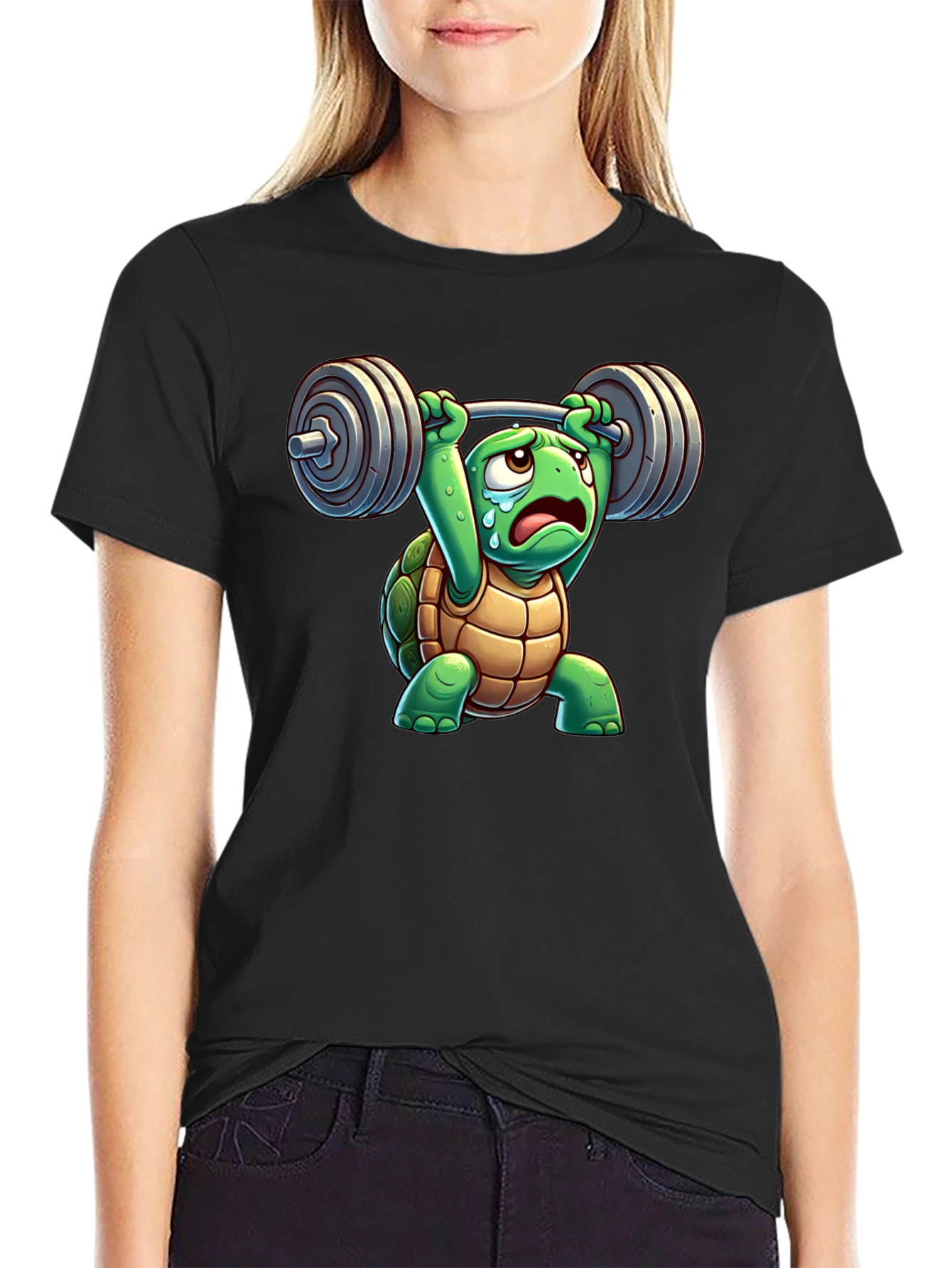 Black Turtle Lifting Weights T-Shirt view 2