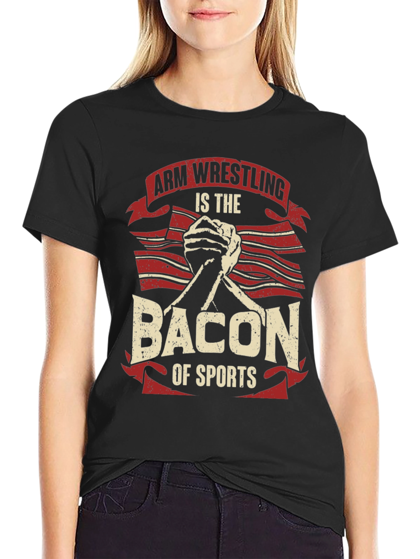 Black Arm Wrestling Bacon of Sports T-Shirt view 2