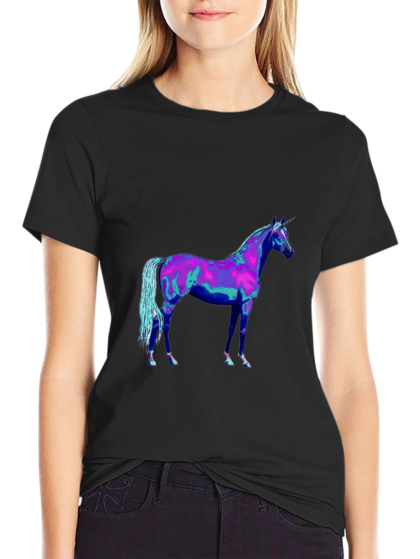 Black Unicorn Graphic Tee - Black Cotton Shirt view 2