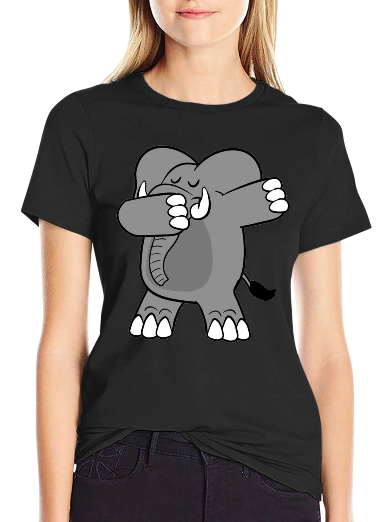 Black Dabbing Elephant Graphic Tee - Black Cotton Shirt view 2