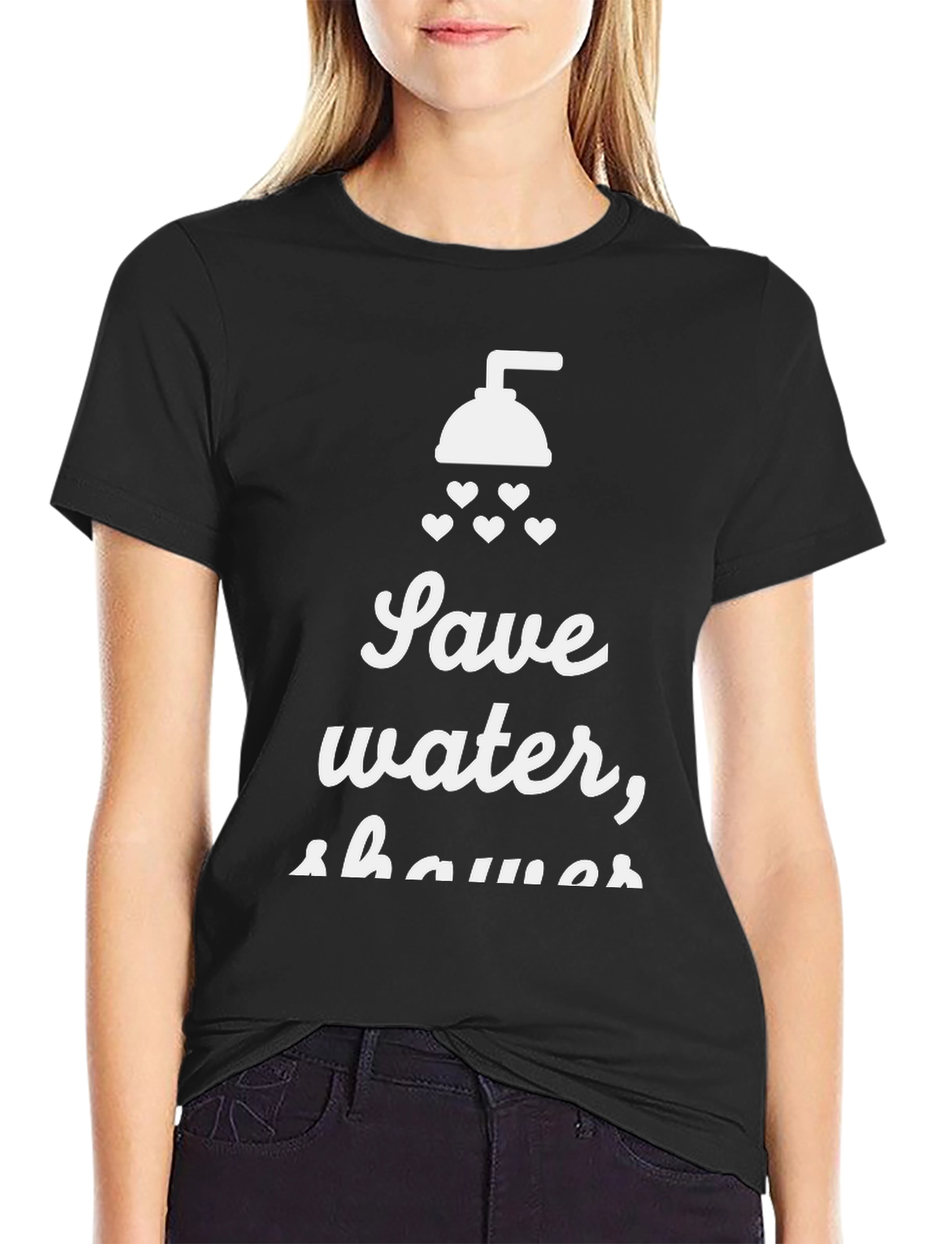 Black Eco-Friendly Graphic Tee - Save Water, Shower Together! view 2