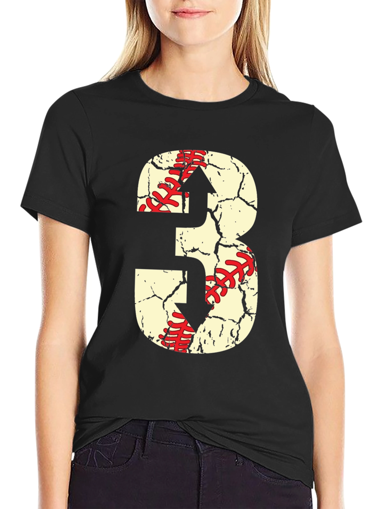 Black Baseball Number 3 T-Shirt view 2