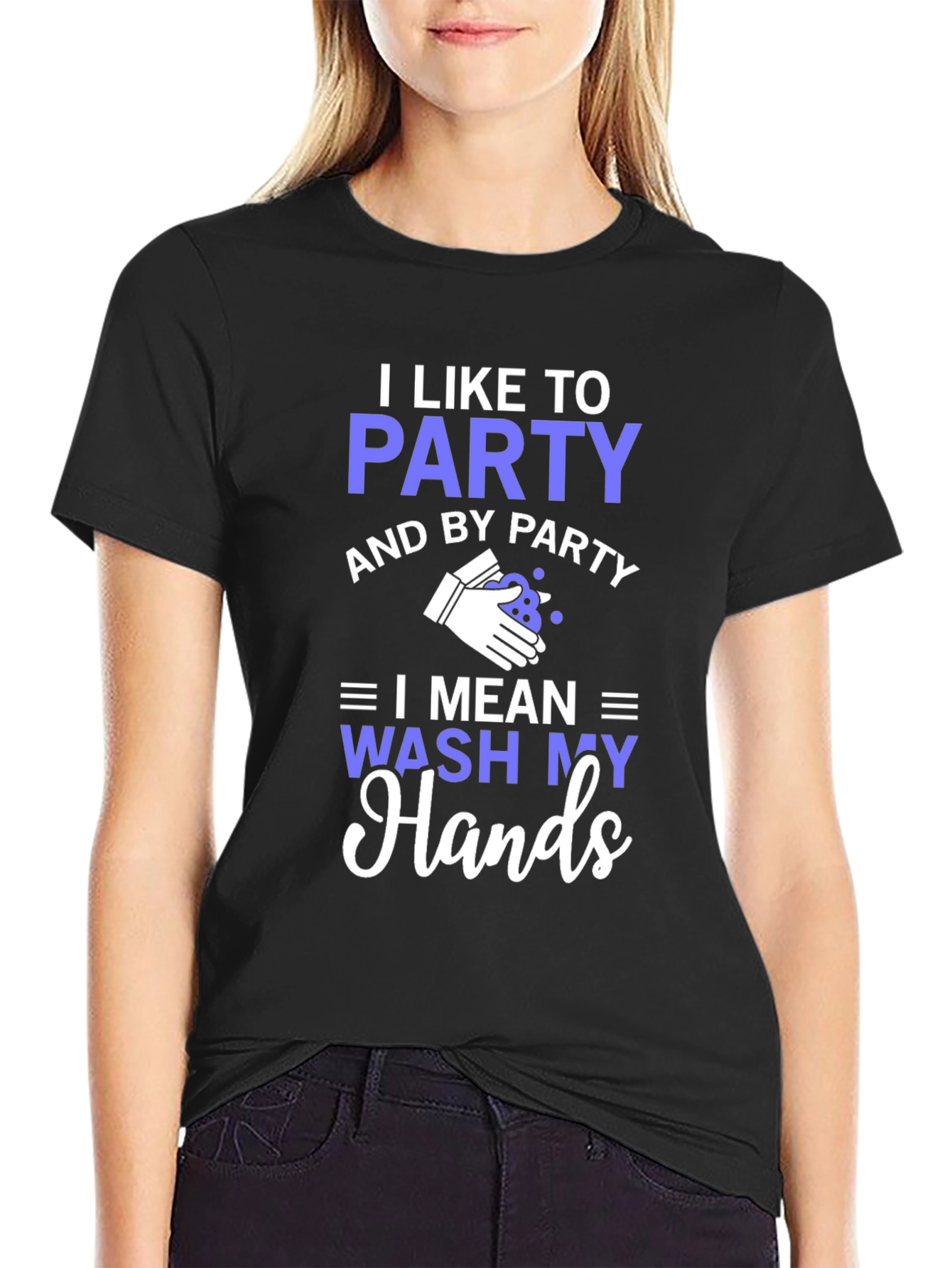 Black I Like to Party Wash My Hands Funny Graphic Tee view 2