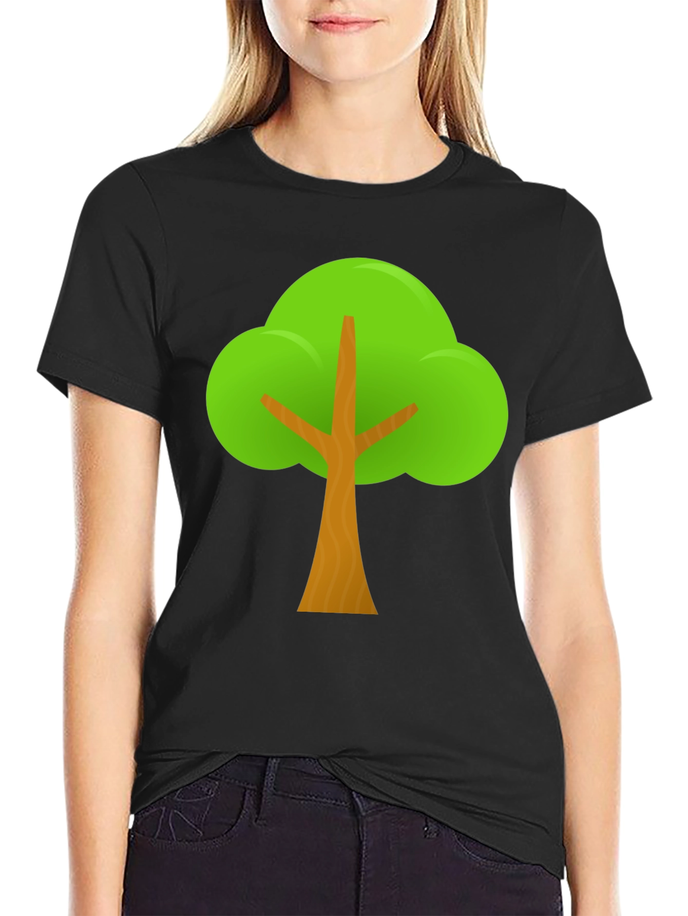 Black Cartoon Tree Graphic Tee - Black Casual T-Shirt view 2