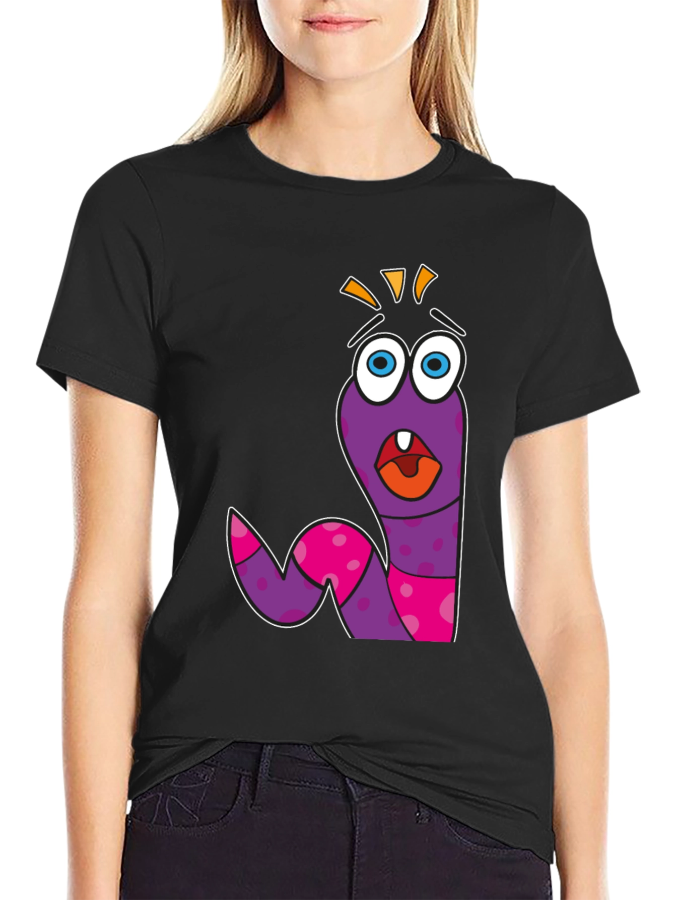 Black Cartoon Worm Graphic Tee - Funny & Unique Design view 2