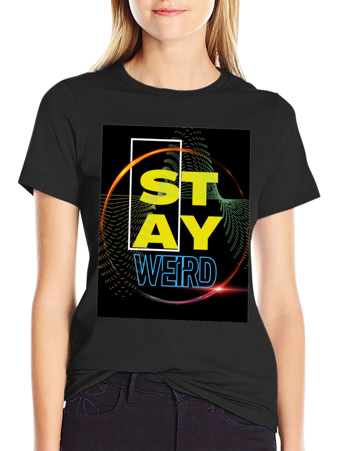 Black Stay Weird Graphic Tee - Black view 2