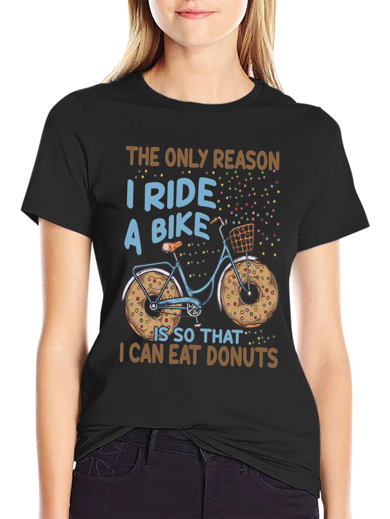 Black Funny Bike & Donut T-Shirt - Cycling & Foodie view 2