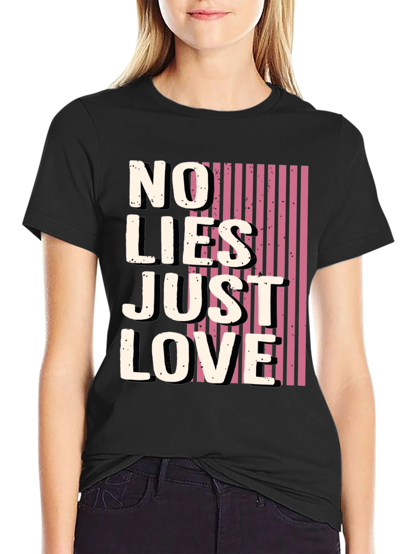 Black No Lies Just Love Graphic Tee - Black view 2