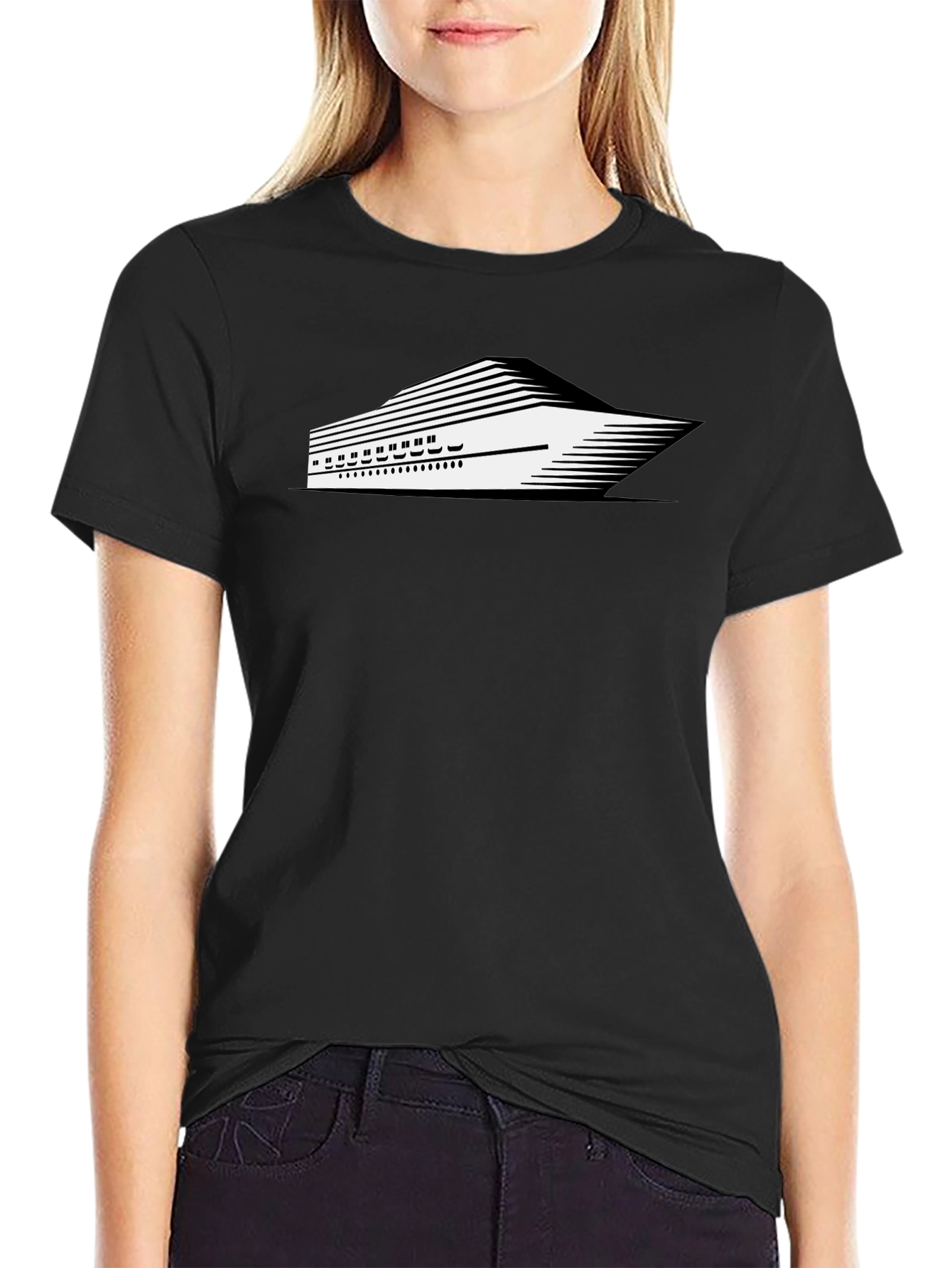Black Modern Cruise Ship Graphic Tee - Black view 2