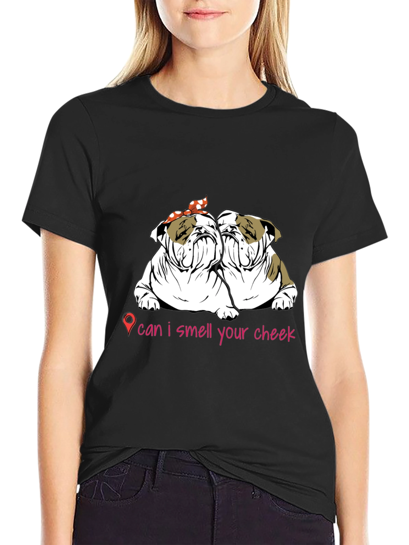 Black Bulldog Cheek Sniff T-Shirt: Cute Pet Lover Tee view 2