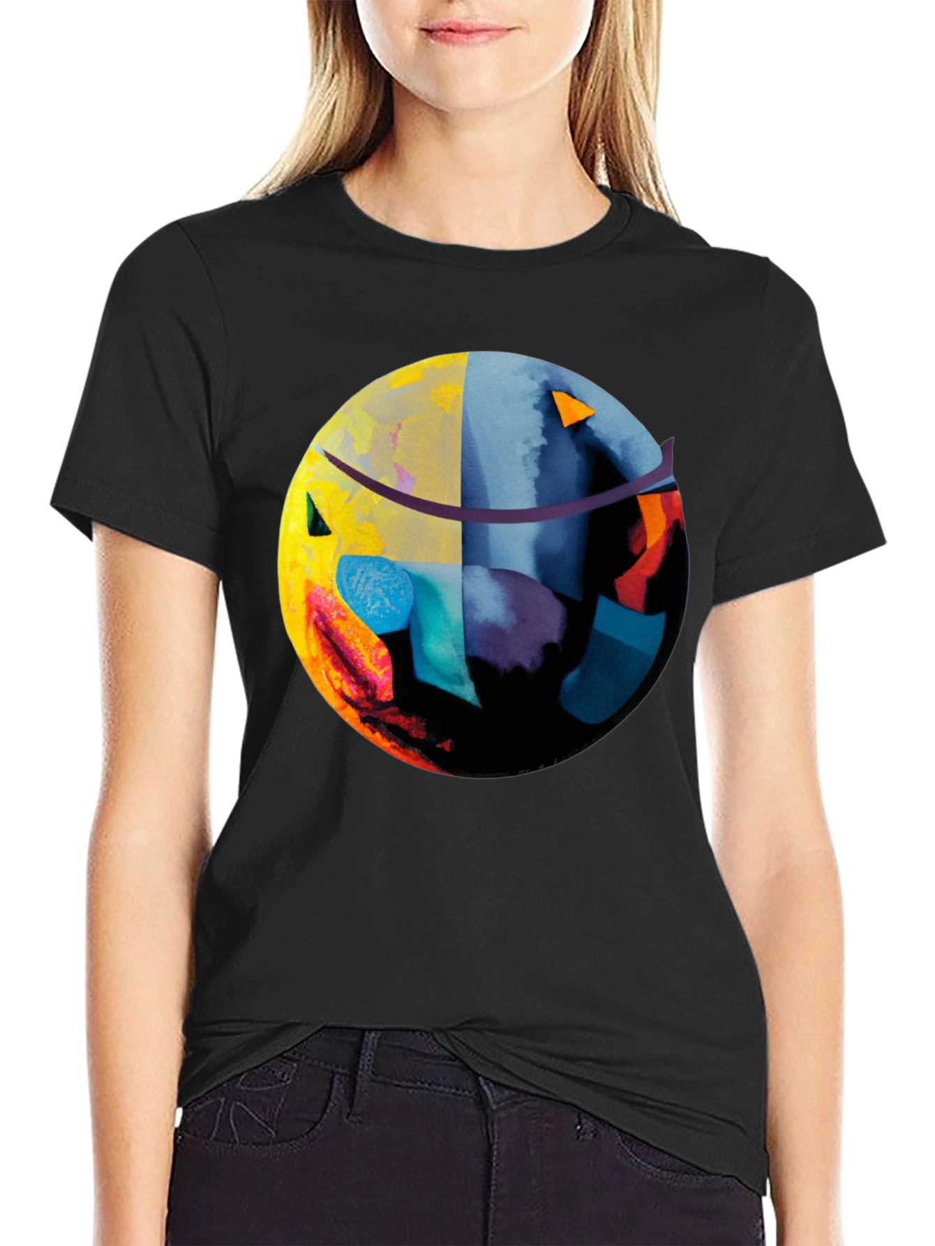 Black Abstract Graphic Print Black T-Shirt view 2