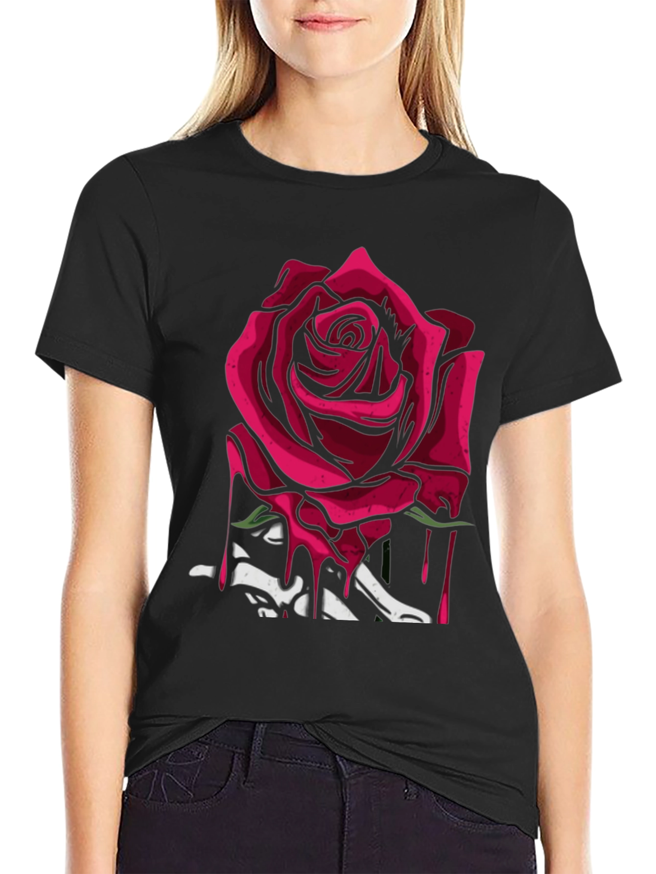 Black Rose & Bones Graphic Tee - Modern Edgy Style view 2