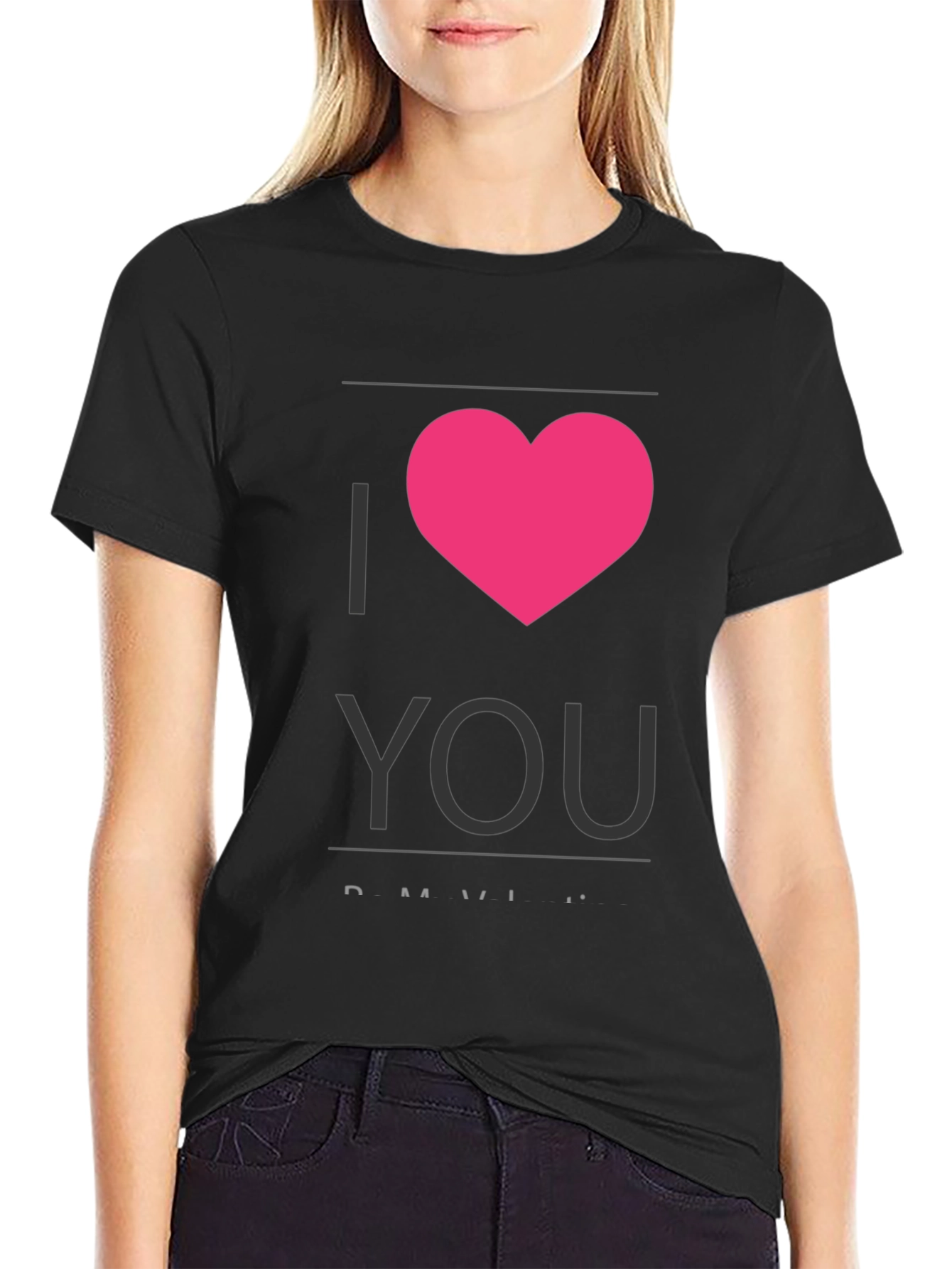 Black I Heart You - Black Crew Neck T-Shirt view 2