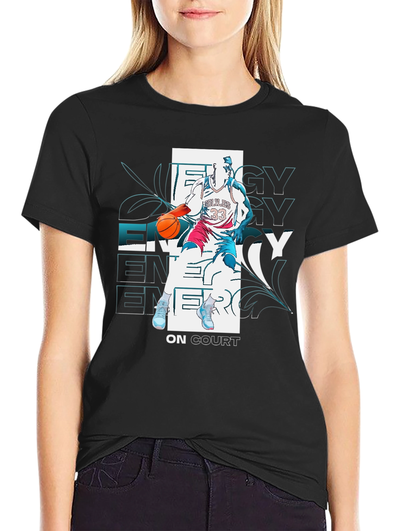 Black Energy On Court Basketball Graphic Tee view 2