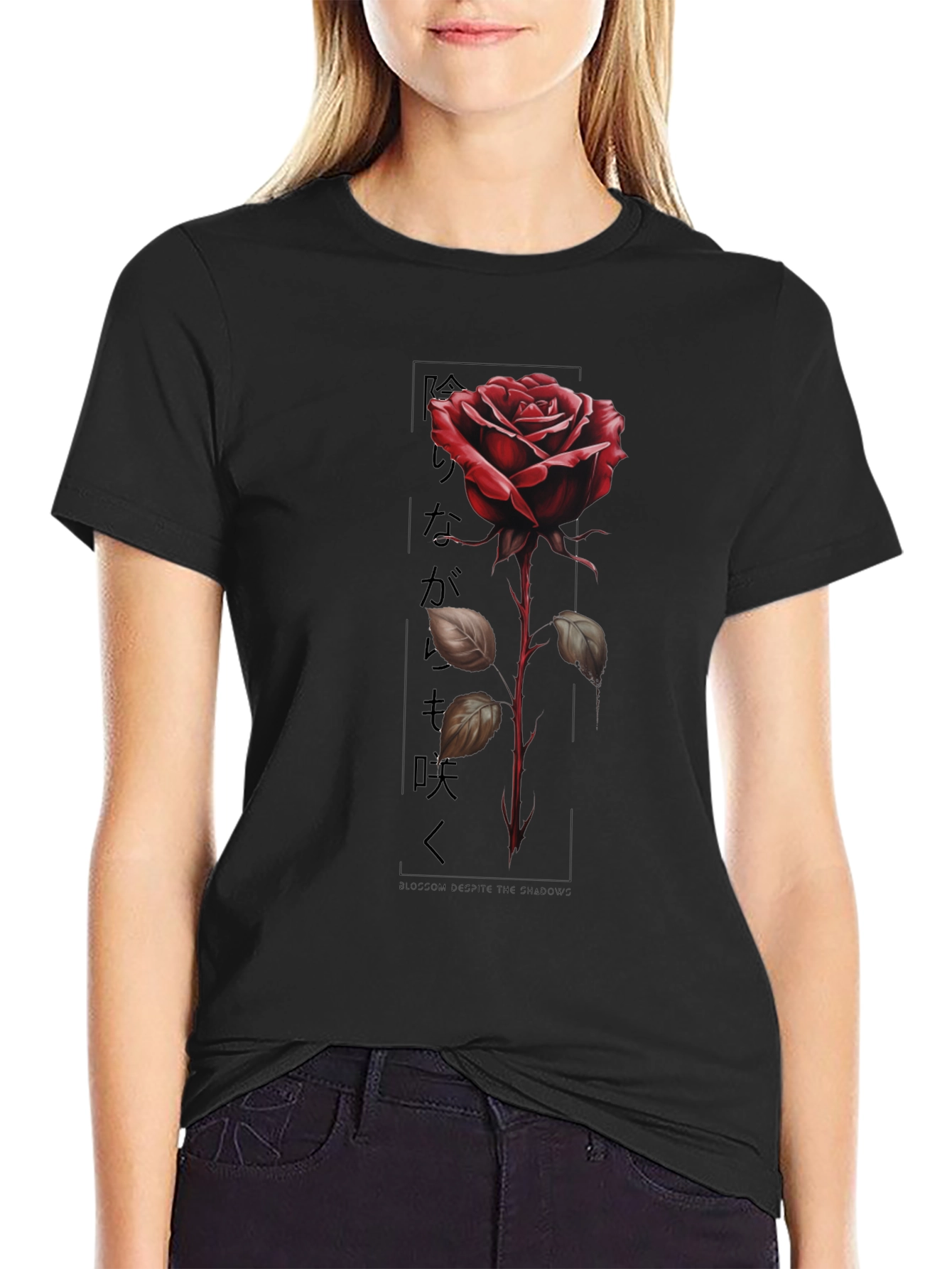 Black Red Rose Graphic Tee - Blossom Desire view 2