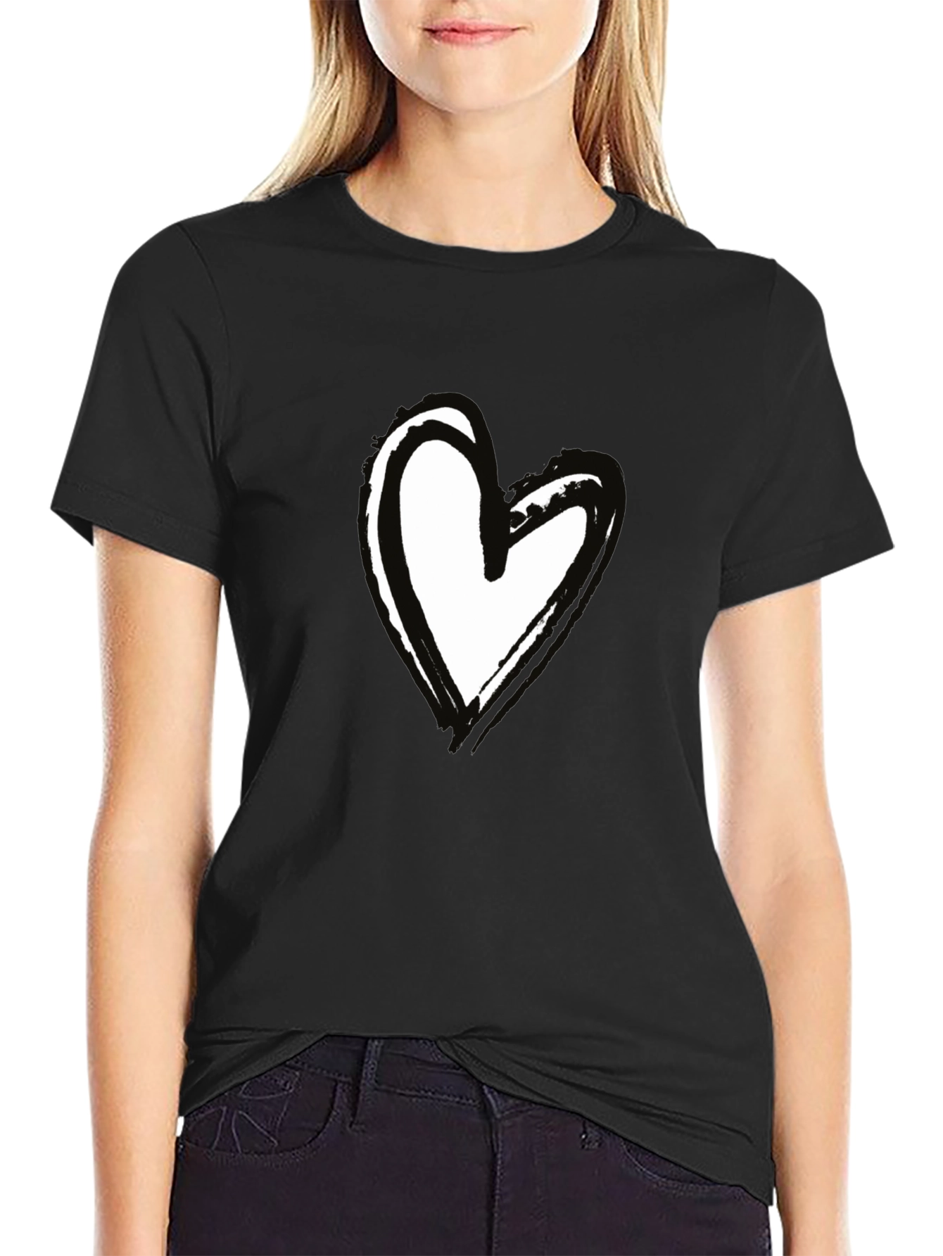 Black Heart Graphic Black Tee - Casual Style view 2
