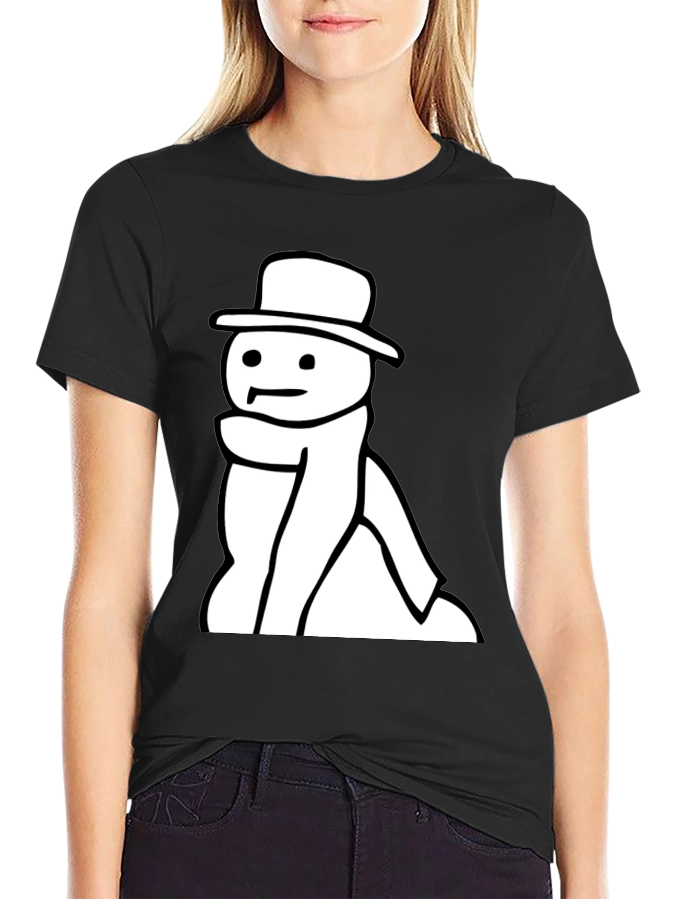 Black Black T-Shirt with Snowman Graphic view 2