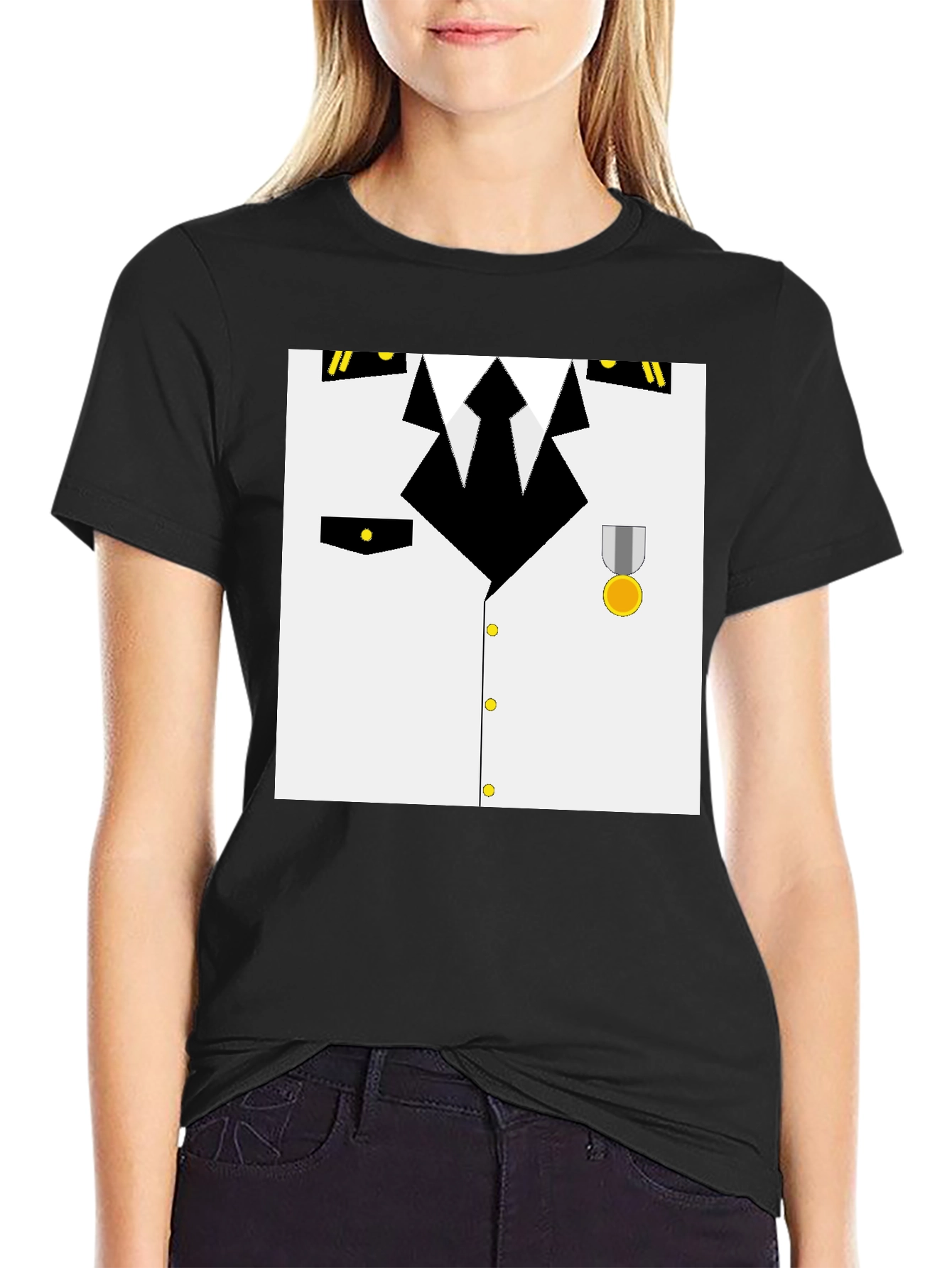 Black Pilot Costume T-Shirt - Realistic Design view 2