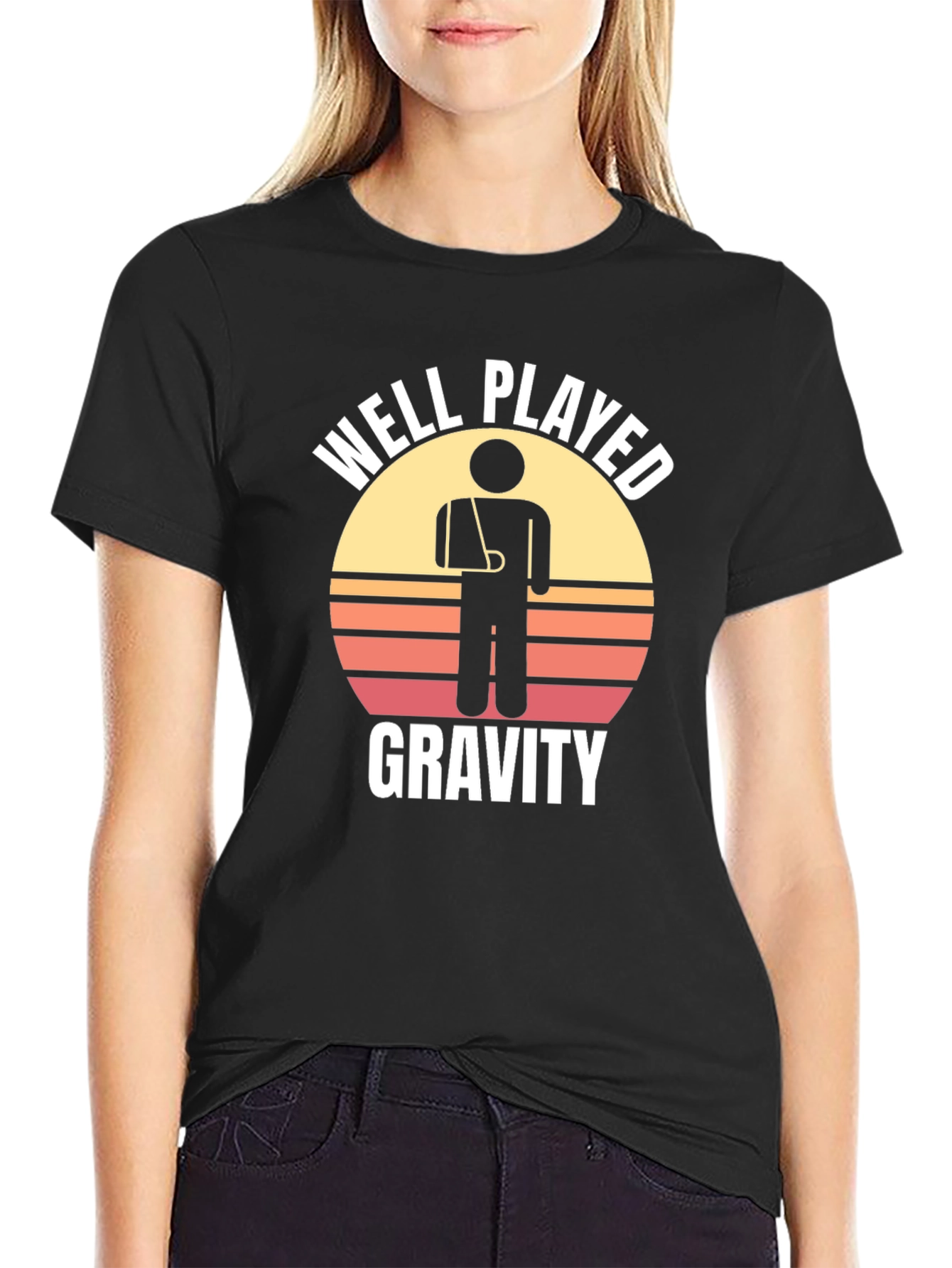 Black Well Played Gravity Graphic T-Shirt - Broken Arm Humor view 2