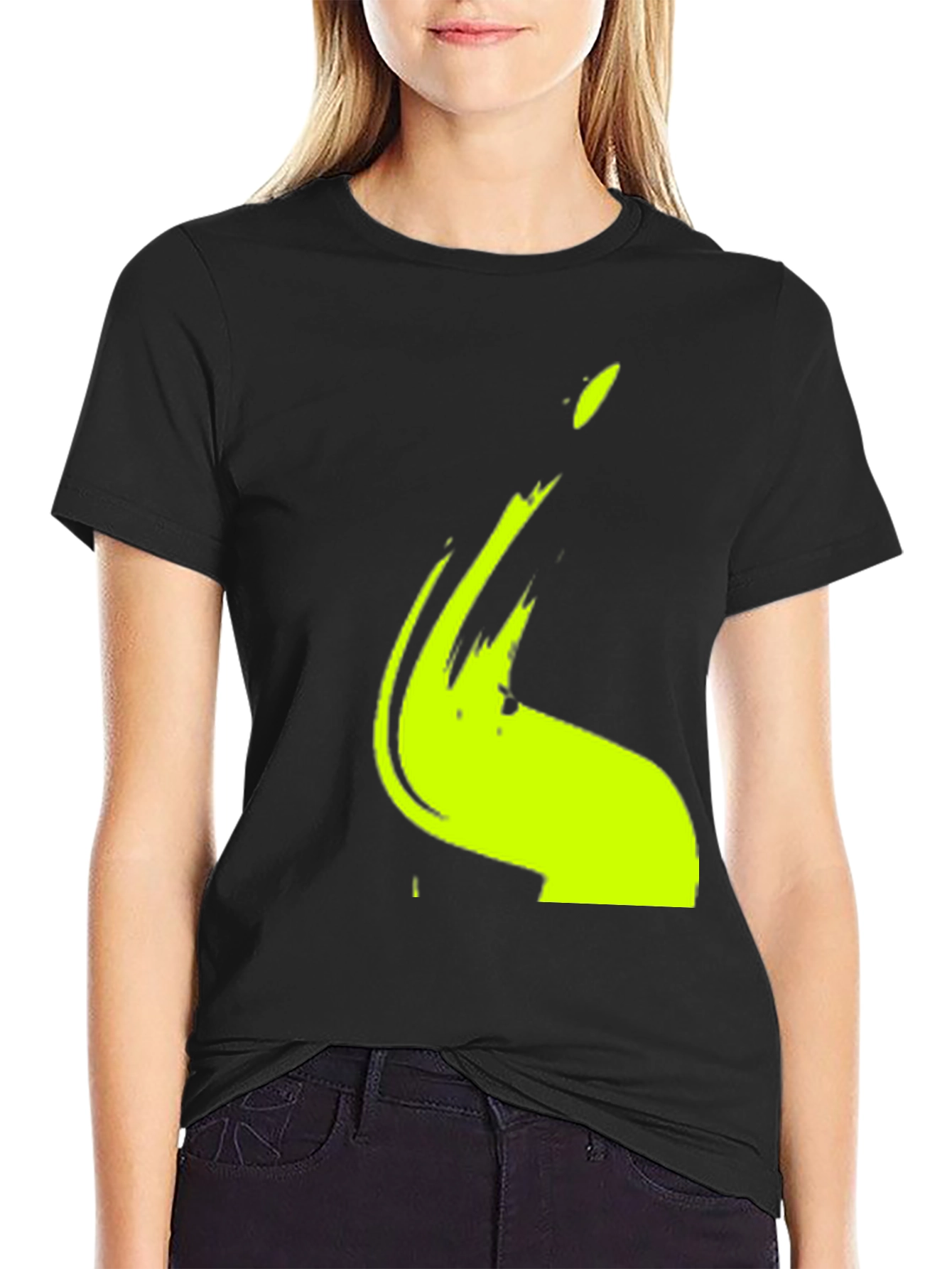 Black Modern Graphic Tee - Abstract Lime Print view 2