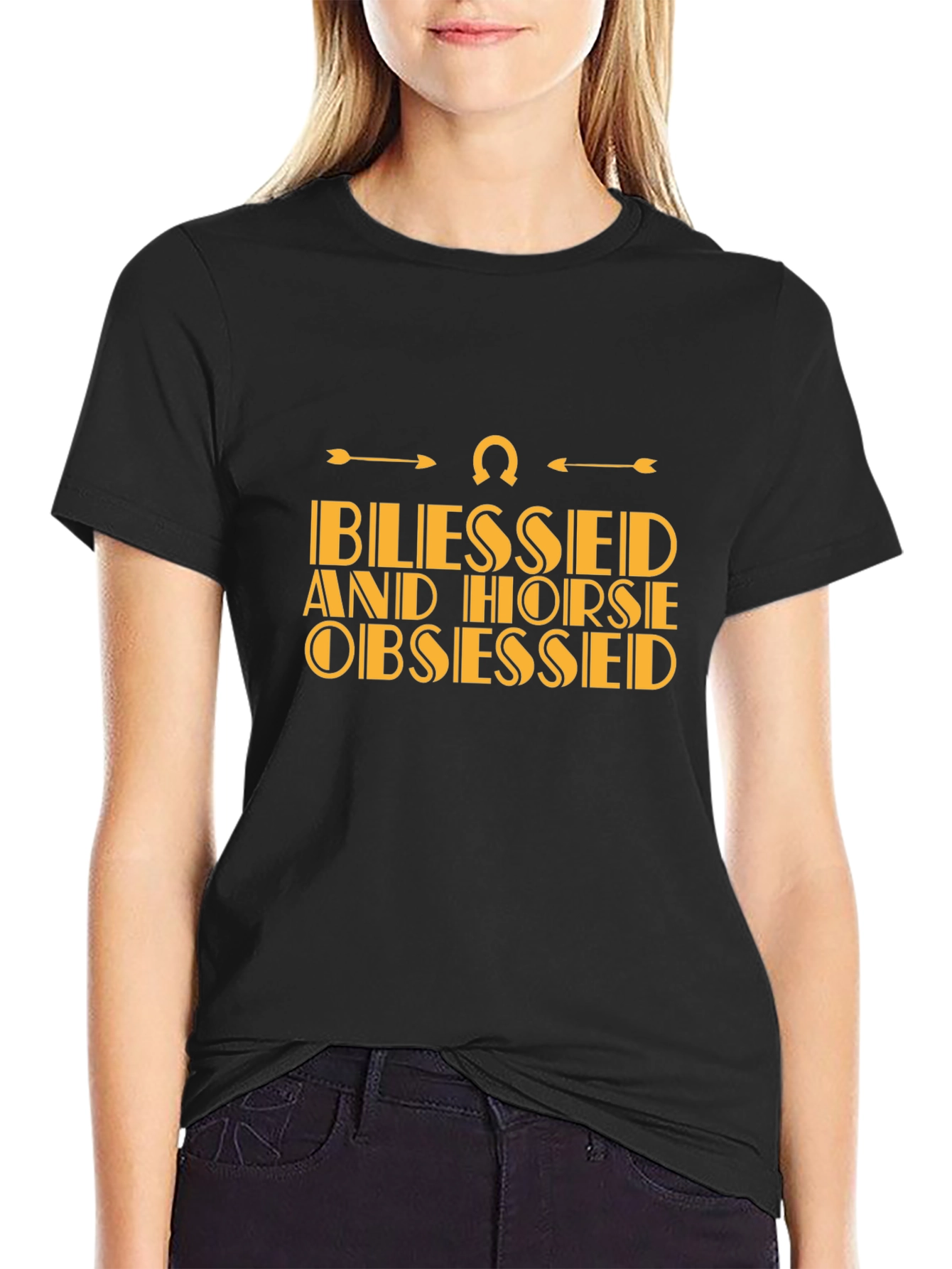 Black Blessed and Horse Obsessed Black T-Shirt view 2