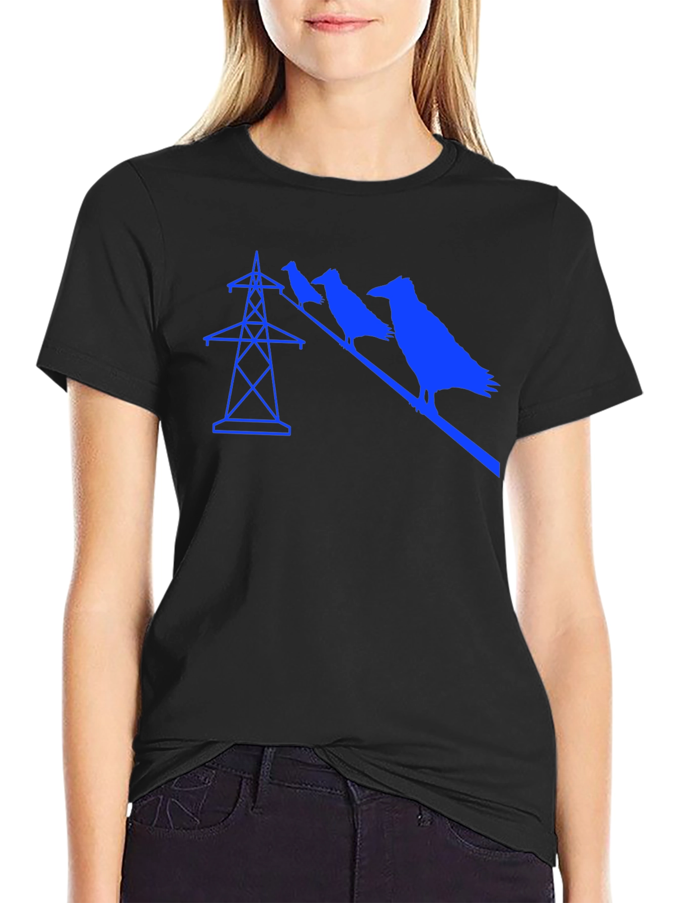 Black Raven on Power Line Graphic Tee - Black view 2