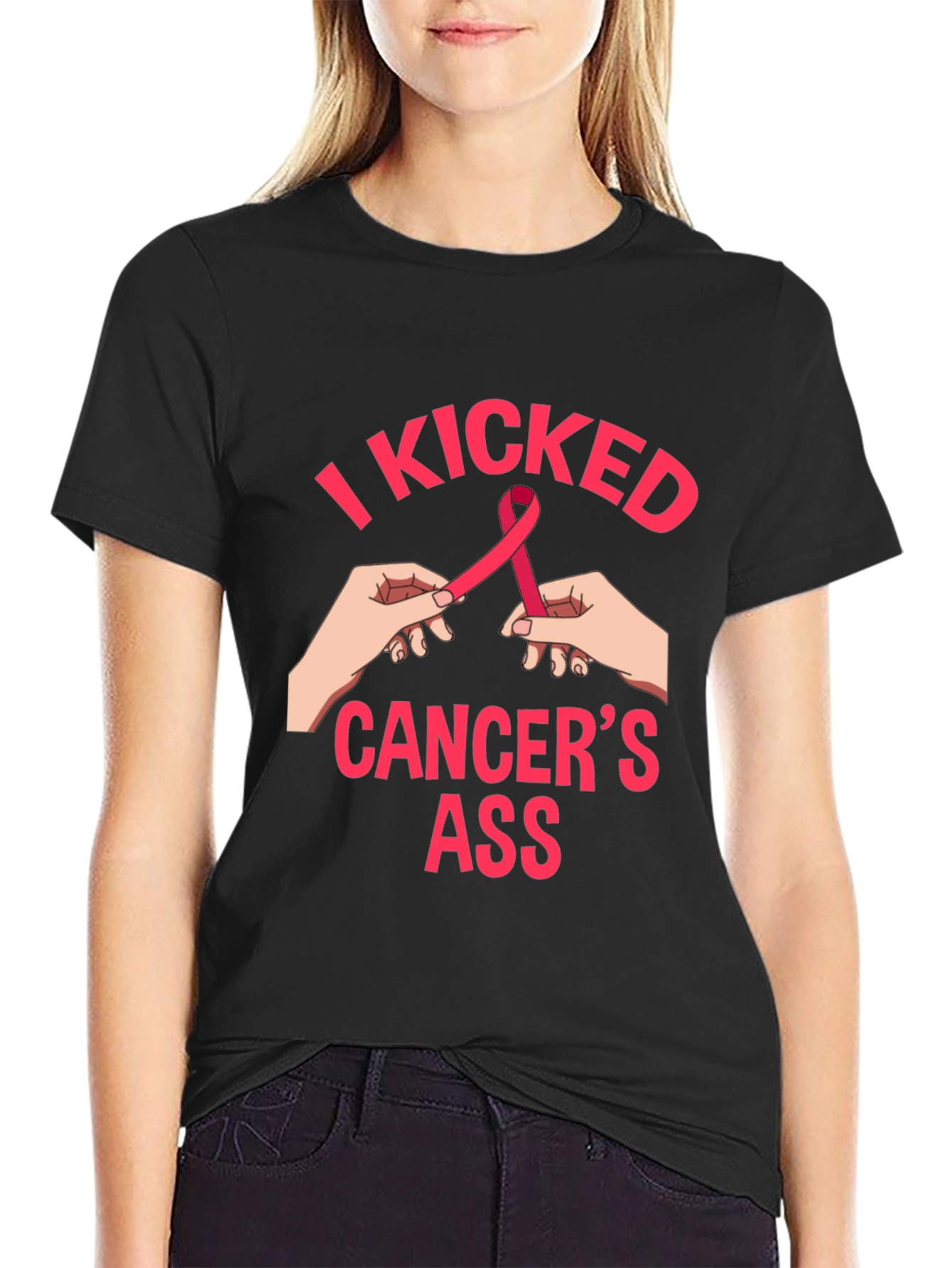Black I Kicked Cancer's Ass Graphic Tee view 2