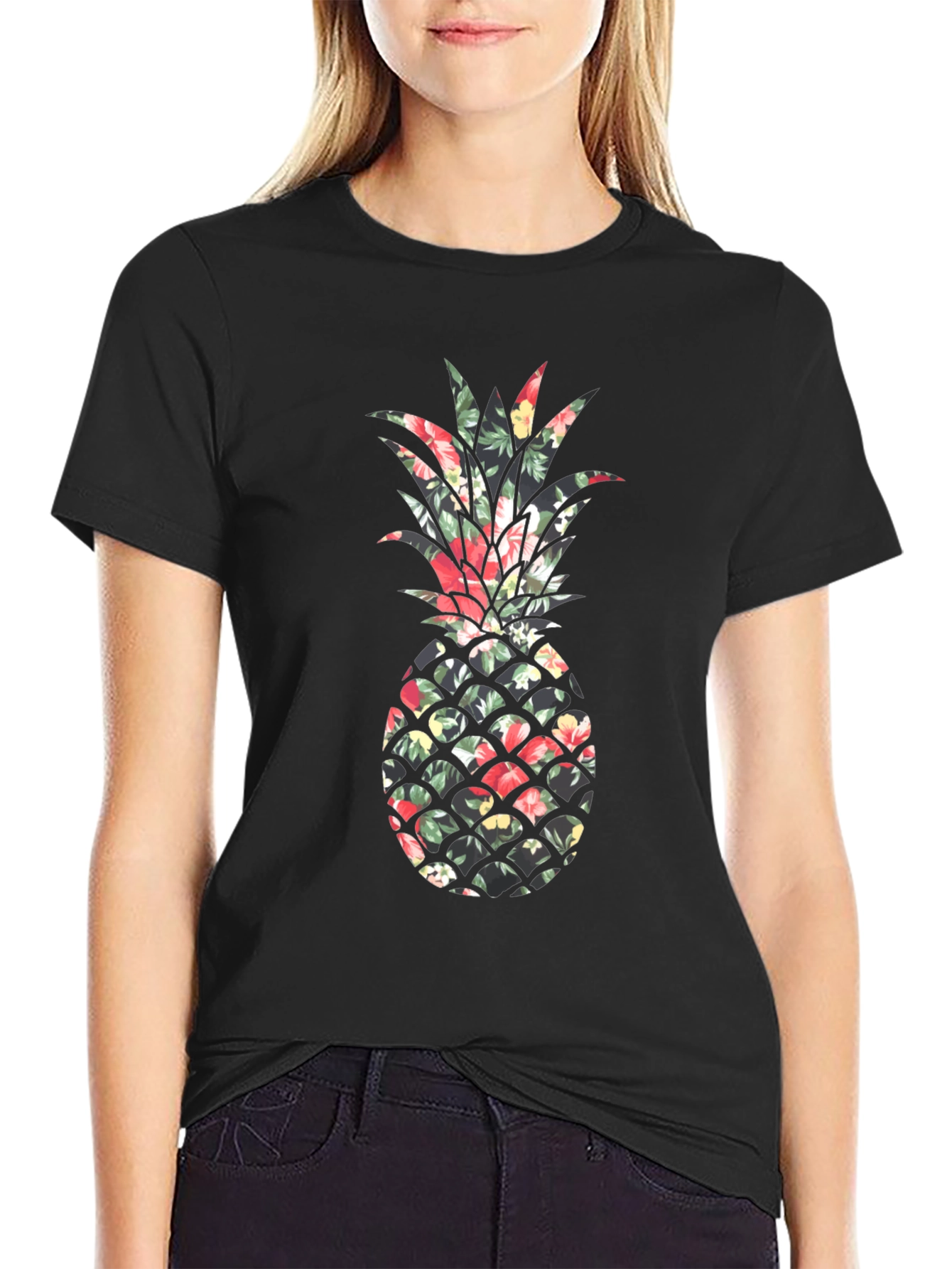 Black Floral Pineapple Print Tee view 2