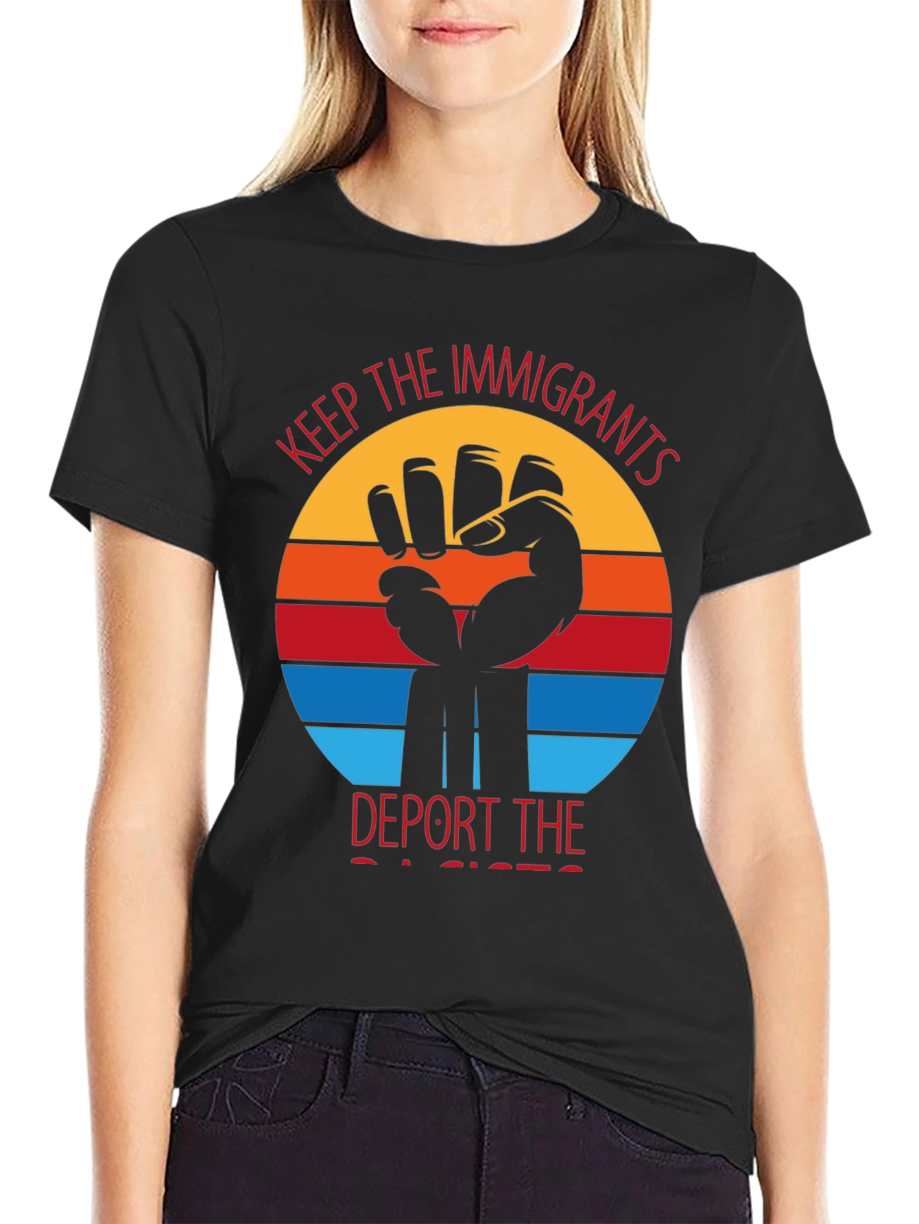 Black Keep The Immigrants, Deport Racists T-Shirt view 2