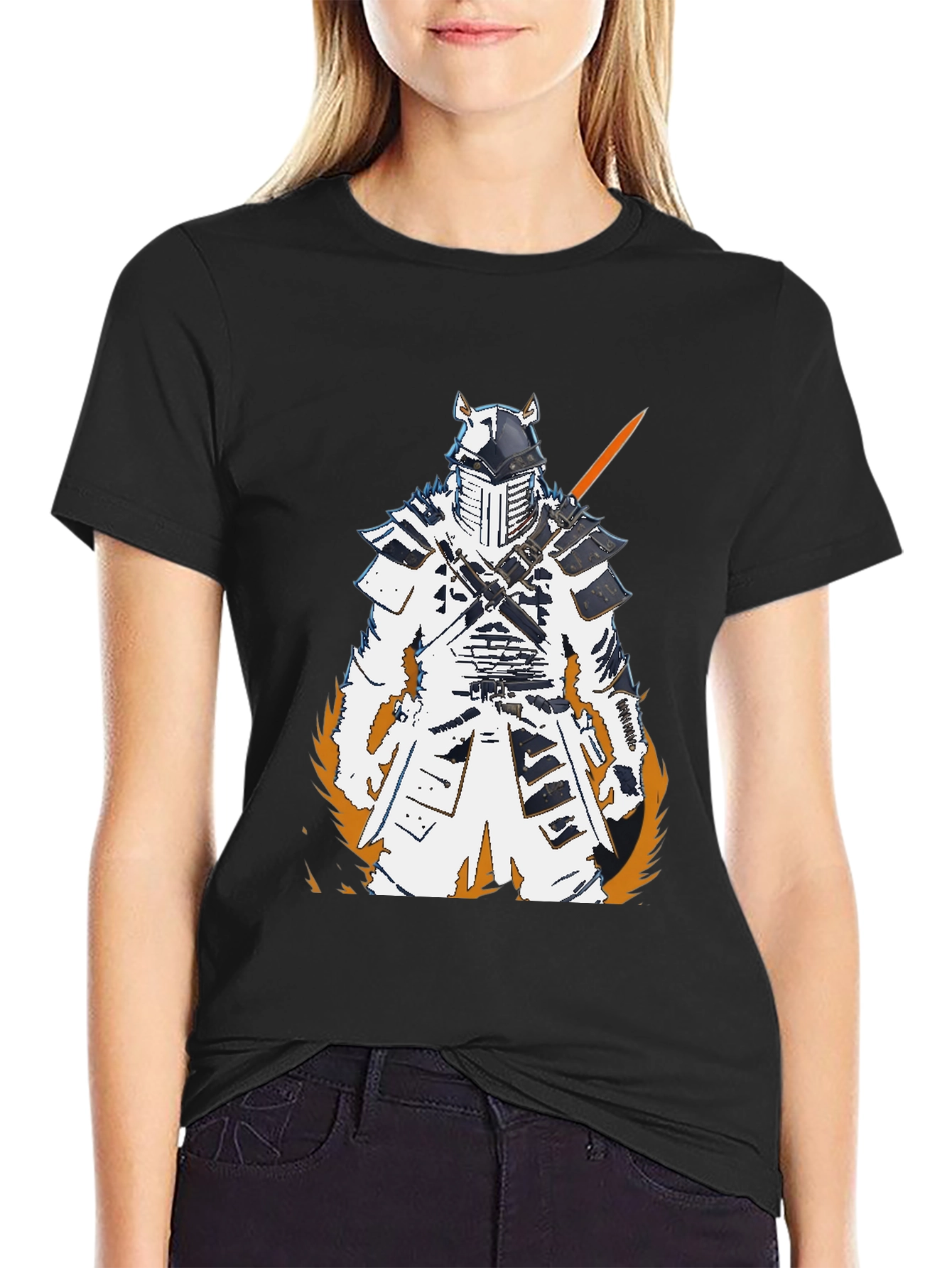 Black Samurai Warrior Graphic Tee - Black Cotton T-Shirt view 2