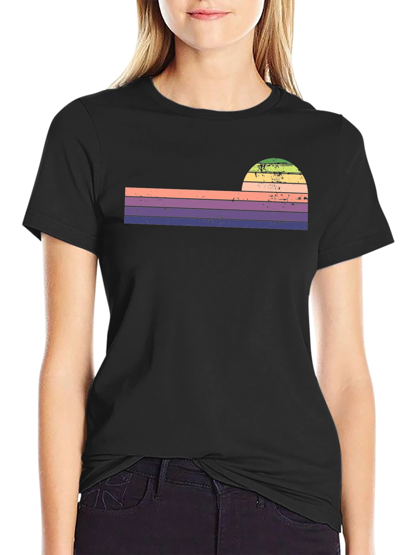 Black Retro Sunset Striped Graphic Tee view 2