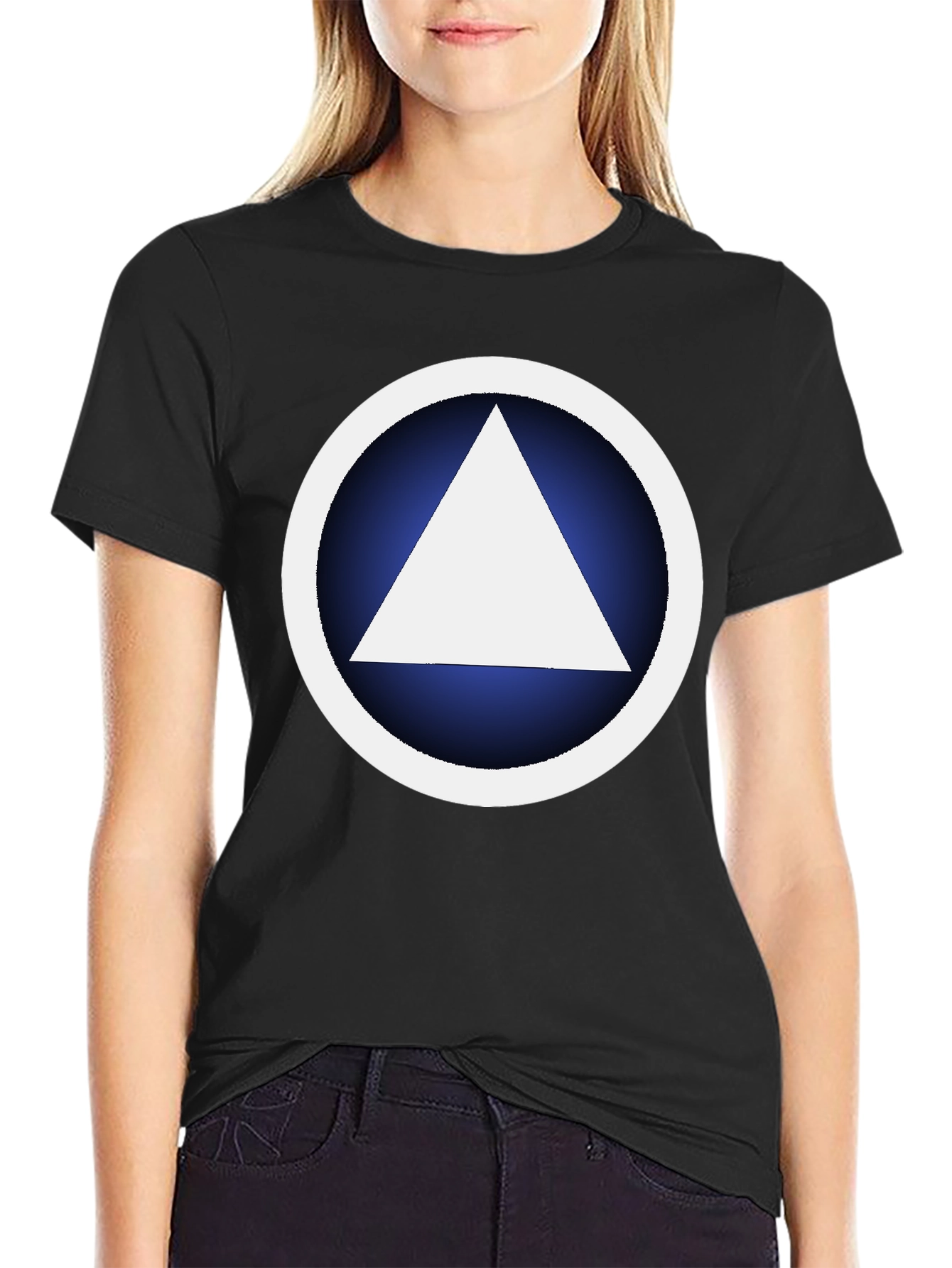 Black Geometric Graphic T-Shirt - White Triangle Design view 2